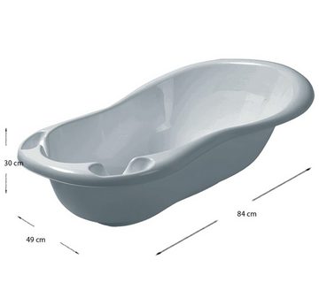 Maltex Babybadewanne 2 Teile SET Classic Grau + Ständer Weiß - Badeset Baby Wanne 84 cm, (Made in Europa), ** BABYWANNE + BADESITZ + GESTELL**