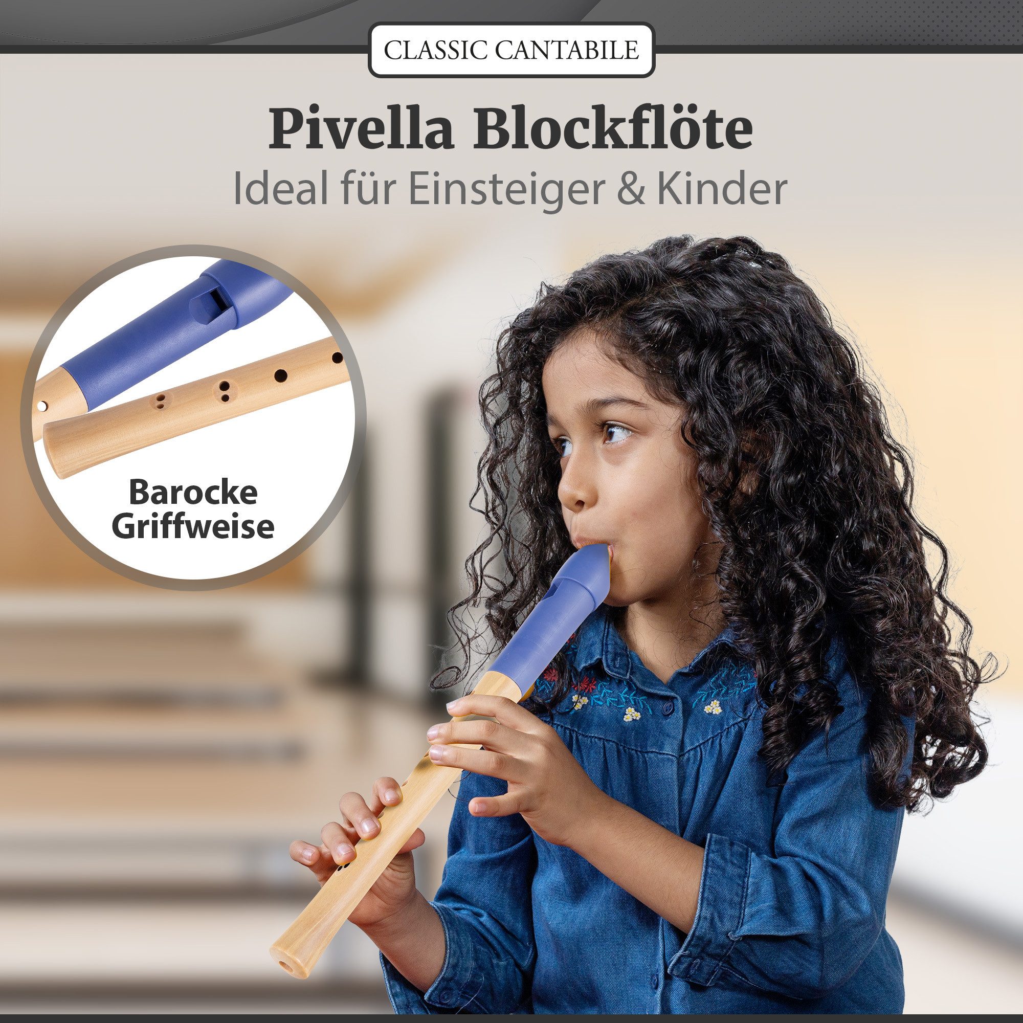 Classic Cantabile Blockflöte Pivella C-Sopran Blockflöte - Aus Ahornholz mit Kopf aus Kunststoff Sopran barock