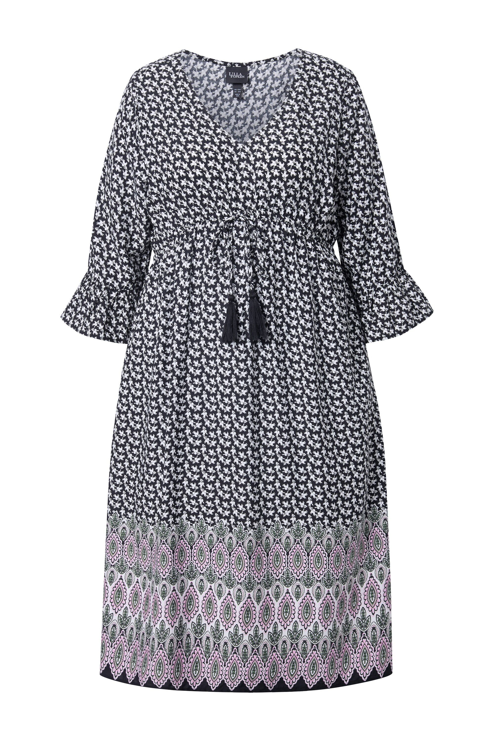 Maxikleid Midikleid Tunnelzug A-Linie V-Ausschnitt 3/4-Arm
