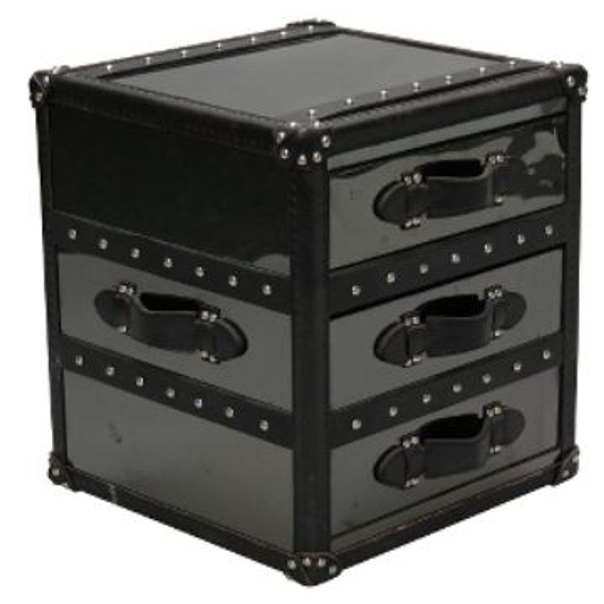 Casa Padrino Beistelltisch Luxus Beistelltisch mit 2 Schubladen Schwarz 52 x 48 x H. 50 cm - Handgefertigter Beistelltisch im Kofferlook
