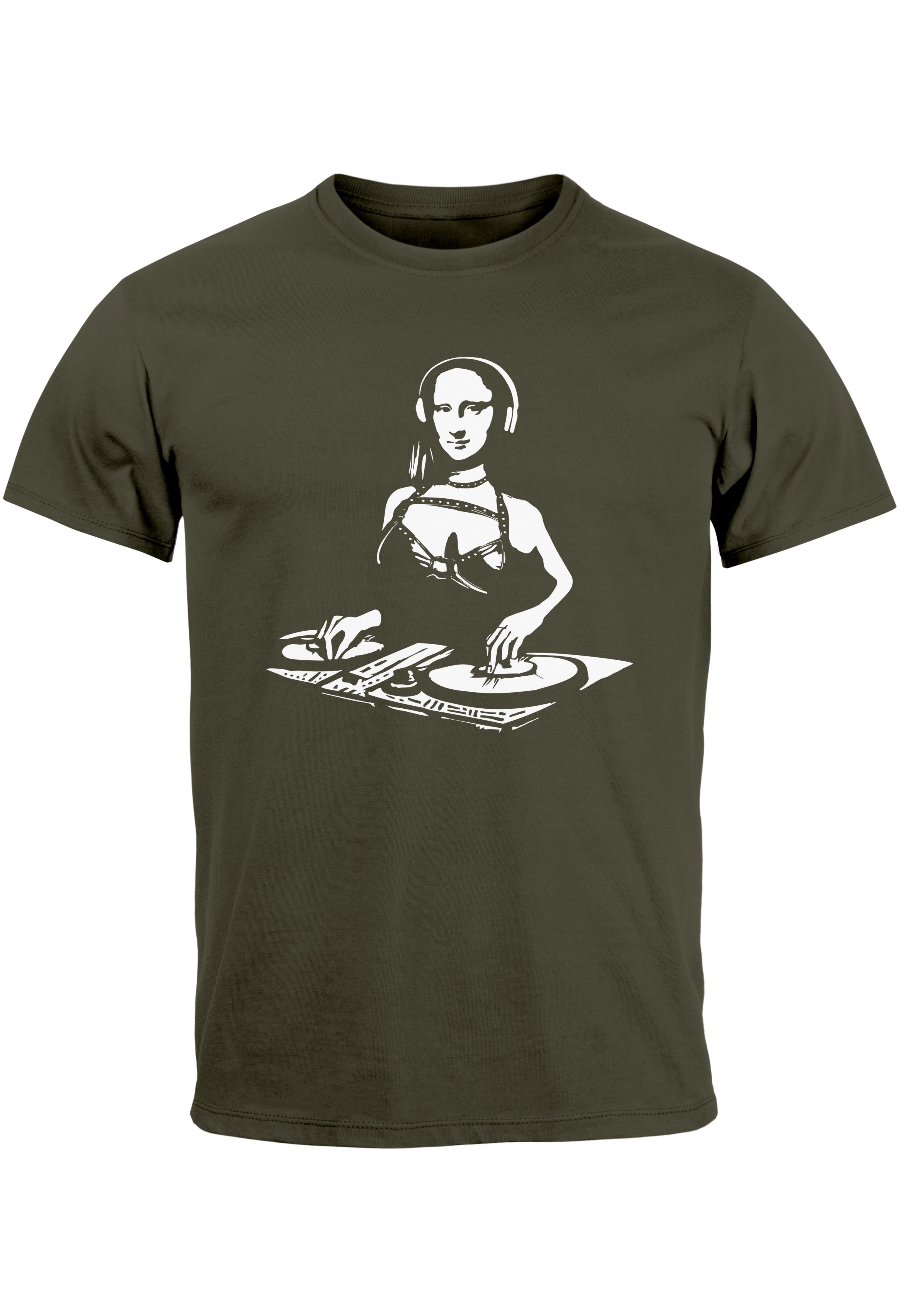 Neverless Print-Shirt Herren T-Shirt Mona Lisa Techno Festival DJ Electronic Music Rave Fash mit Print army