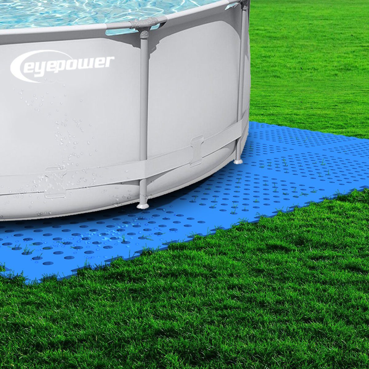 eyepower Bodenmatte 11,2 m² Poolunterlage 62x62 Stecksystem Matten 32 Set, Blau rutschfest EVA