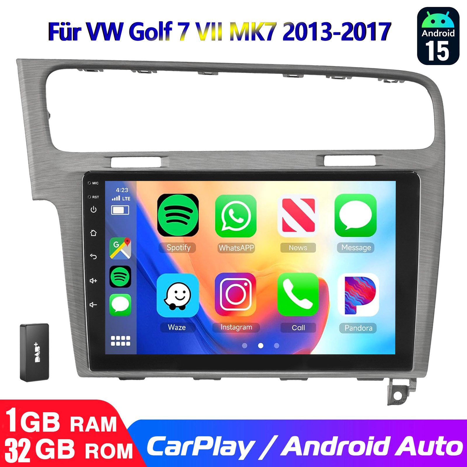 ESSGOO 10.1" Für VW Golf 7 VII MK7 2013-2017 Android 15 Autoradio Autoradio (RDS, Digitalradio (DAB), FM, Carplay GPS NAVI WIFI RDS SWC BT)