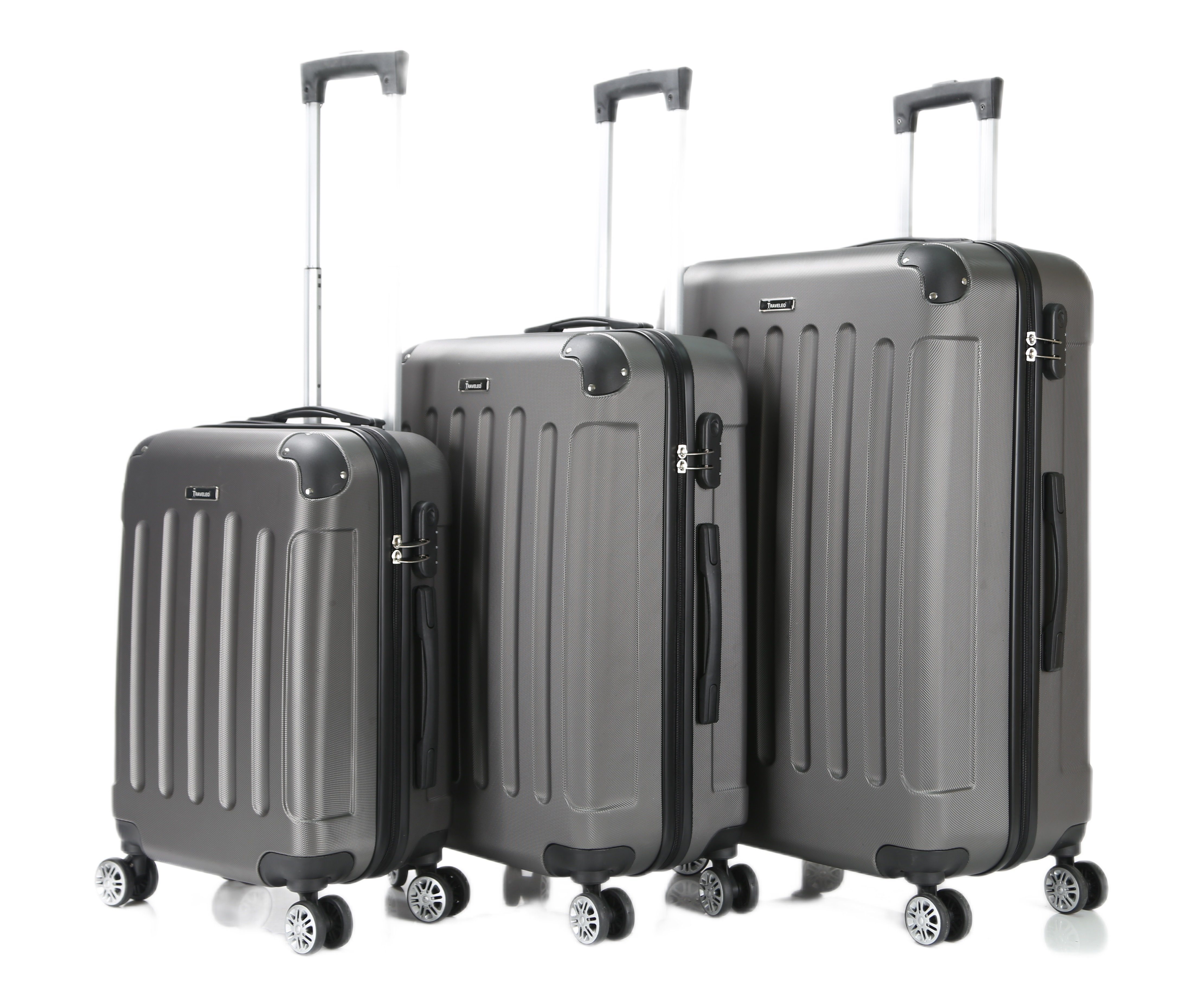 Koffer Reisekoffer Set Handgepäck, Kofferset Grau Trolley 3 Cheffinger Kofferset tlg) (3 tlg Hartschale