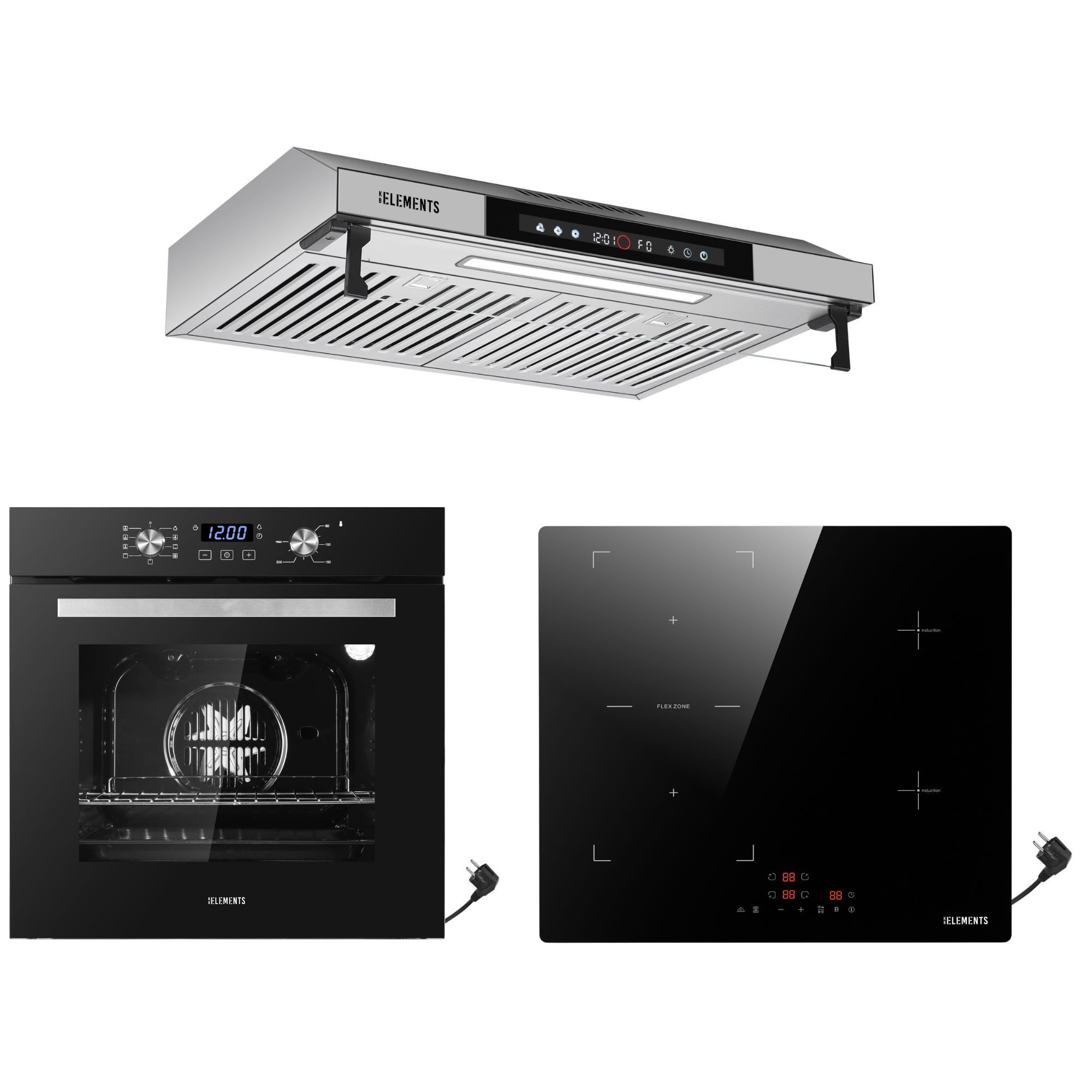 KB Elements Backofen-Set Einbaubackofen 60 cm mit 4-Zonen Induktionskochfeld 60cm, AQUA CLEAN, Herdset mit Air Fry, Flexzone und einfacher Installation