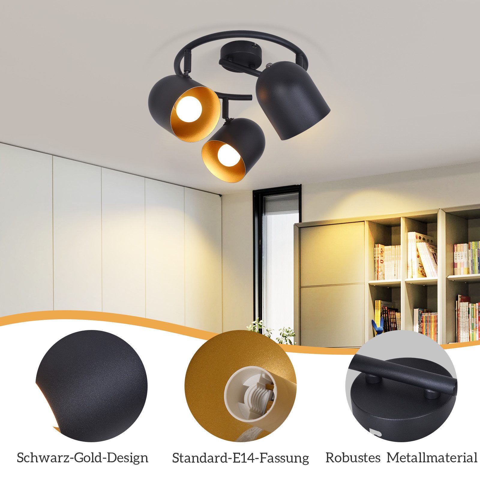 Nettlife Deckenleuchte E14 Schwarzgold Deckenstrahler Vintage günstig online kaufen