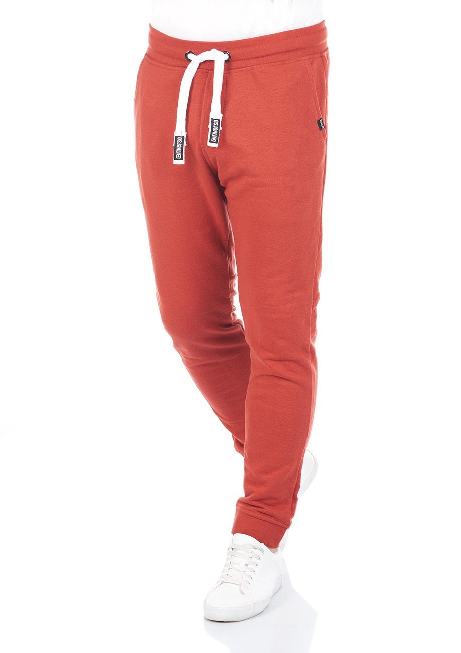 Baumwollmischung Fit Trainingshose Slim Herren riverso RIVTim Rusty Ochre Red pflegeleichter Jogginghose aus Sweathose