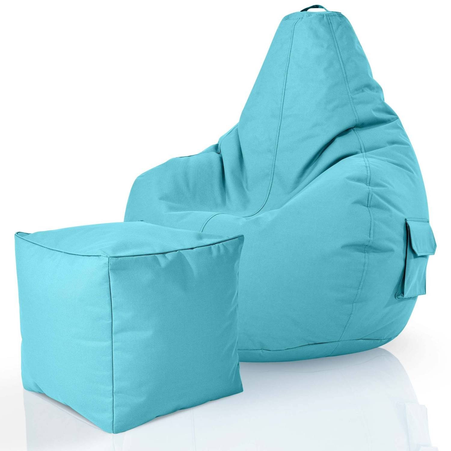 Green Bean Sitzsack Cozy+Cube (2er Set Sitzsack + Hocker - fertig befüllt - robust waschbar schmutzabweisend -, Kinder & Erwachsene Bean Bag Bodenkissen), Lounge Sitzhocker Relax-Sessel Gamer Gamingstuhl Pouf Aquamarin