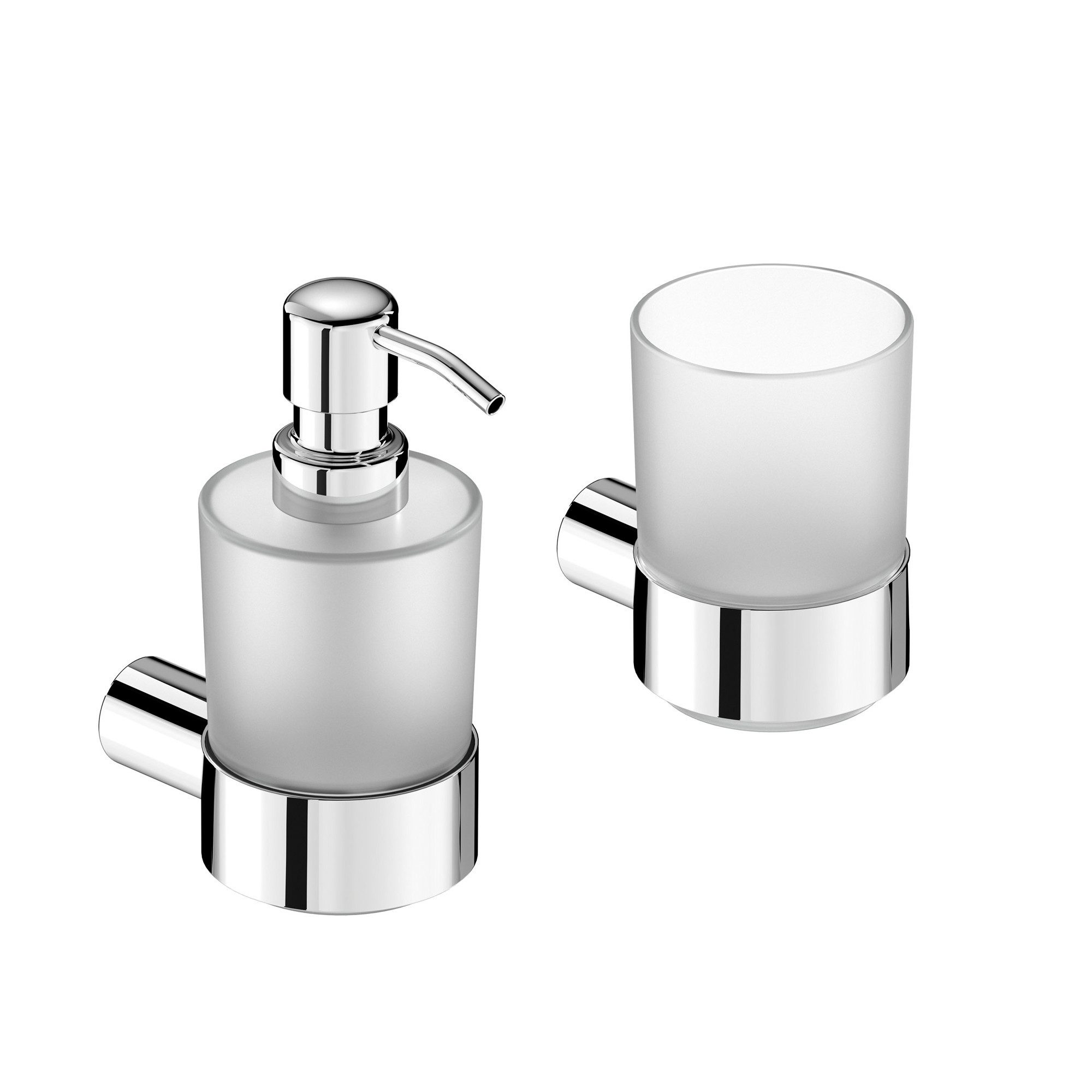 CHRIS BERGEN Badaccessoire-Set Wandhängender Seifenspender & Zahnbürstenbecher wandhängend, in Chrom und Schwarz matt