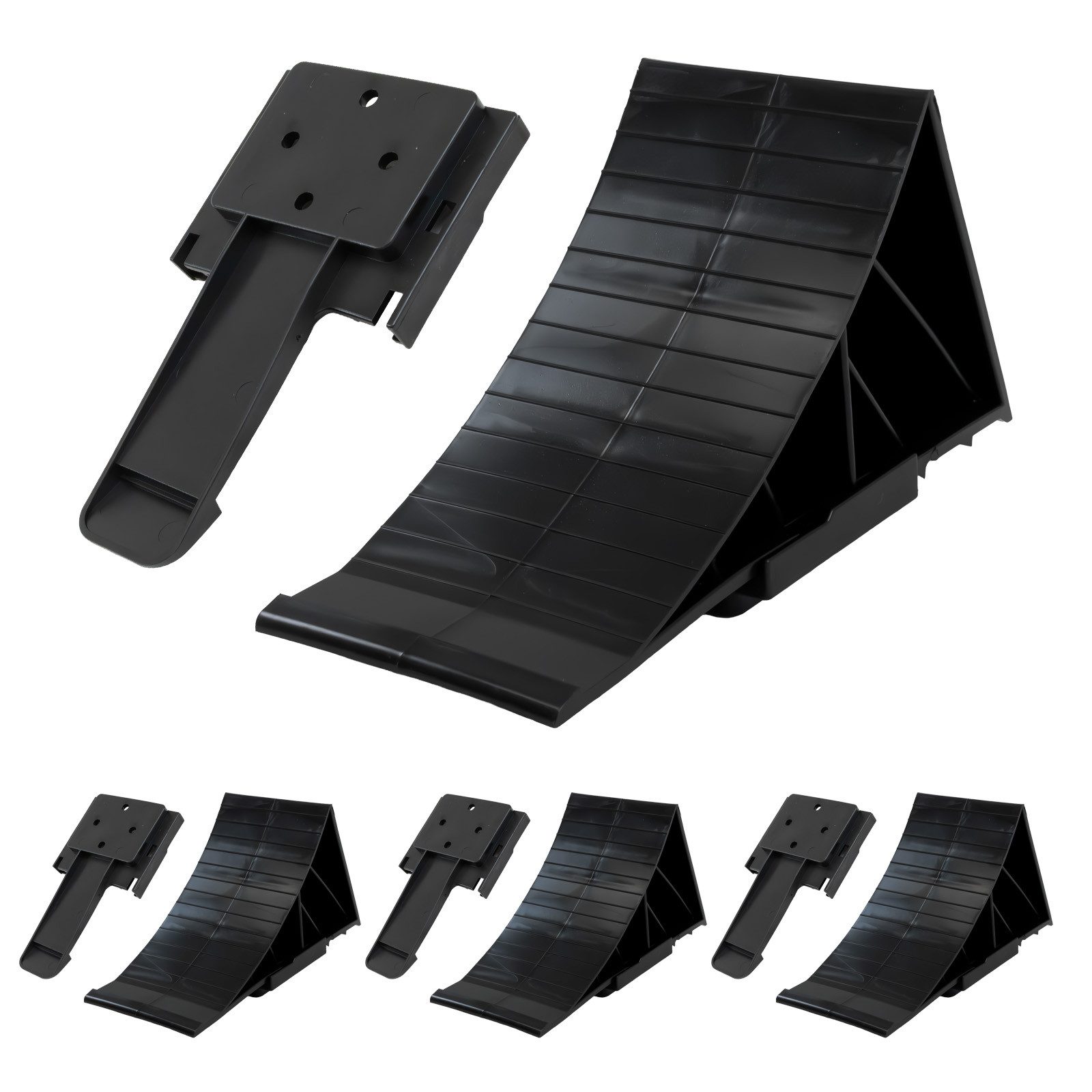 TRUTZHOLM Auffahrrampe 4x Unterlegkeil Auto 3t Bremskeil 22x12x9 cm Radkeile PKW mit Halter (4er Set), Hohe Tragkraft, Rutschfeste Oberfläche, Halter inkl.