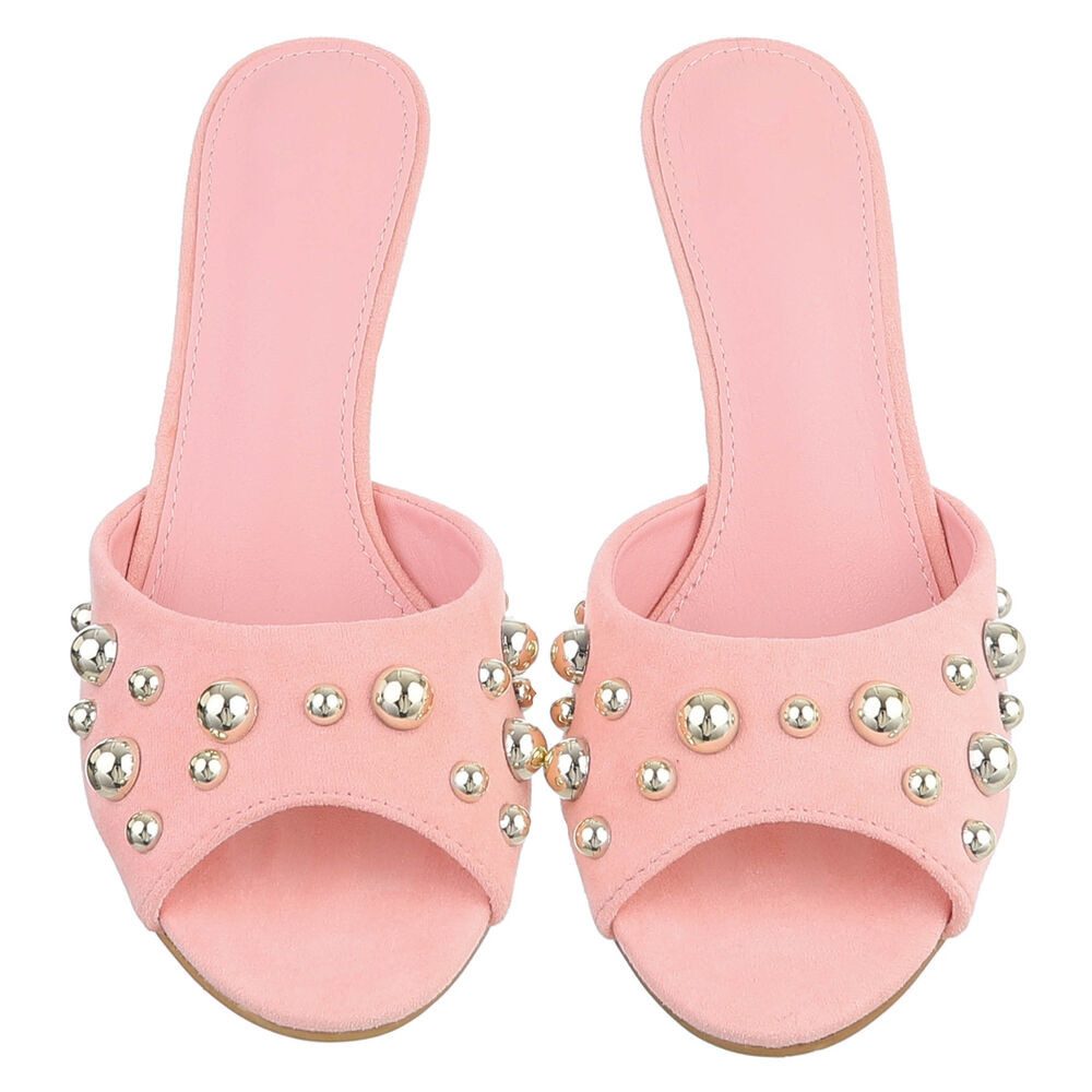 Ital-Design Damen Pantoletten Pumps mit Nieten und Stilettoabsatz Pantolette (91742650) Pfennig-/Stilettoabsatz Sandalen & Sandaletten in Rosa – Bild 4 von 5