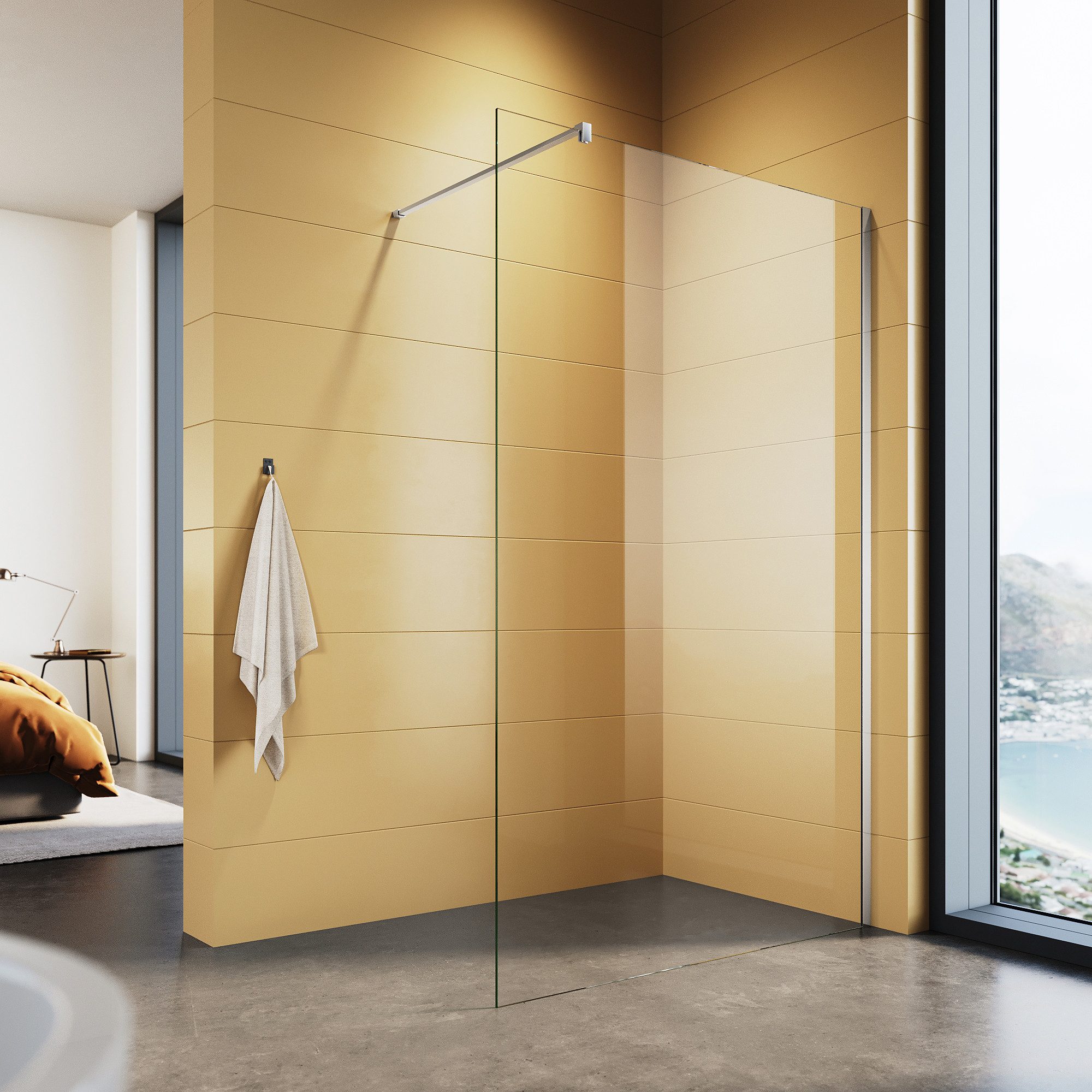 SONNI Walk-in-Dusche Duschkabine Duschabtrennung Duschwand mit Haltestange 70-120 x 200cm, 8mm Einscheibensicherheitsglas mit Nano Beschichtung, mit Verstellbereich