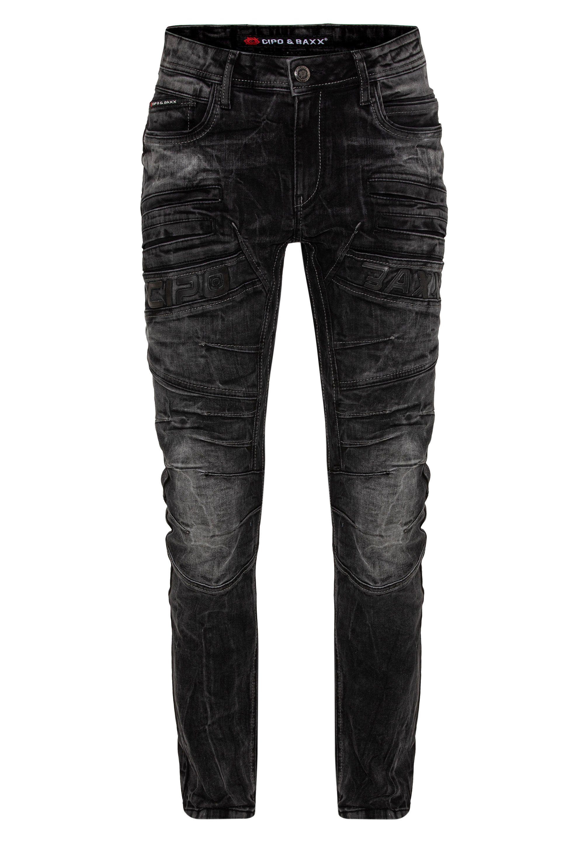 Cipo & Baxx Slim-fit-Jeans Reißverschluss mit schwarz dekorativer