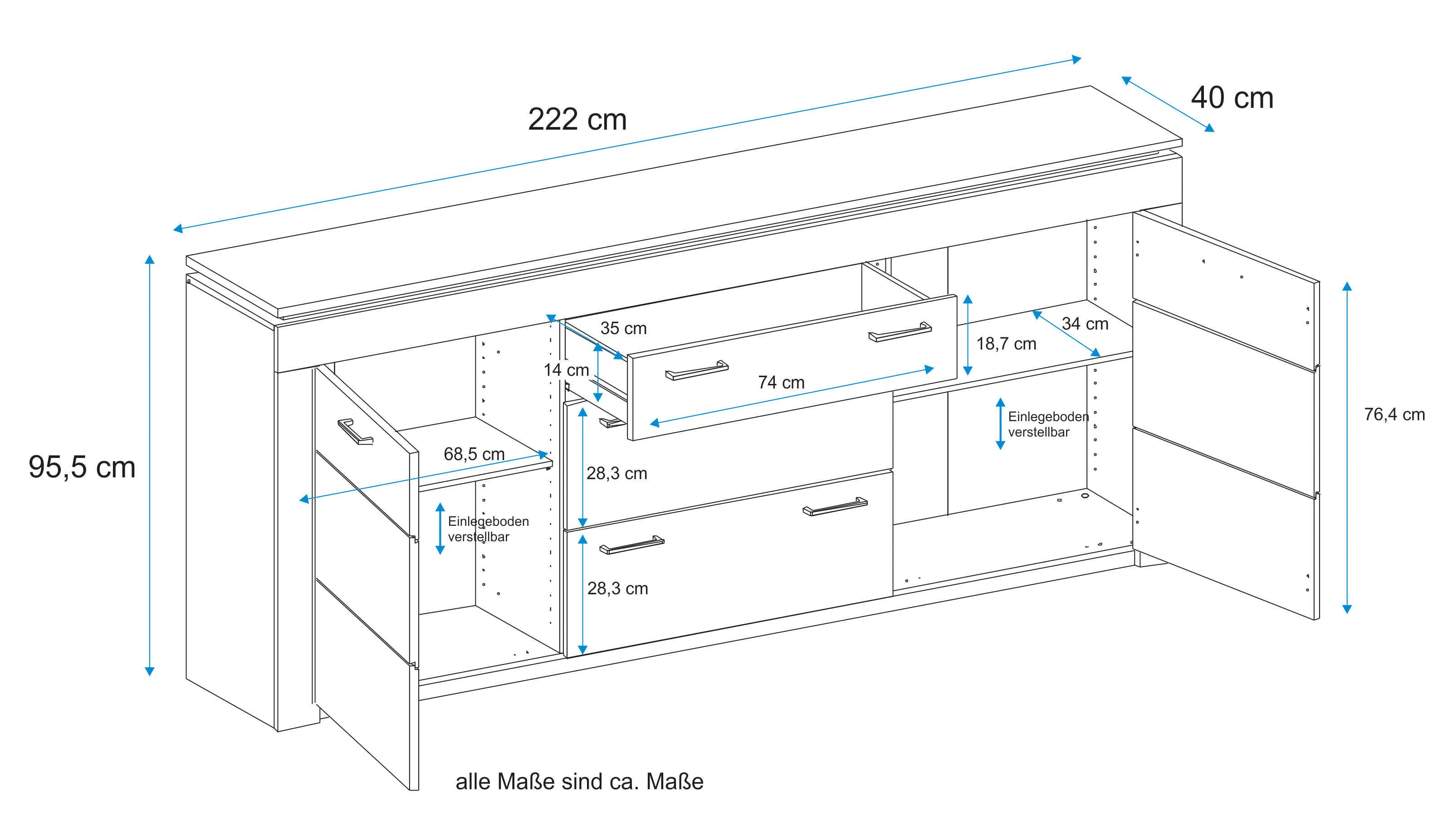 VOGL Möbelfabrik Sideboard, Breite 222 cm günstig online kaufen