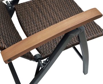 BRUBAKER Gartenstuhl Polyrattan Stuhl "Modena" (Set, 1 St), Hochlehner aus Metall und Poly Rattan klappbar - 7-Fach verstellbare Rückenlehne - wetterfester Faltstuhl - Klappstuhl - Braun