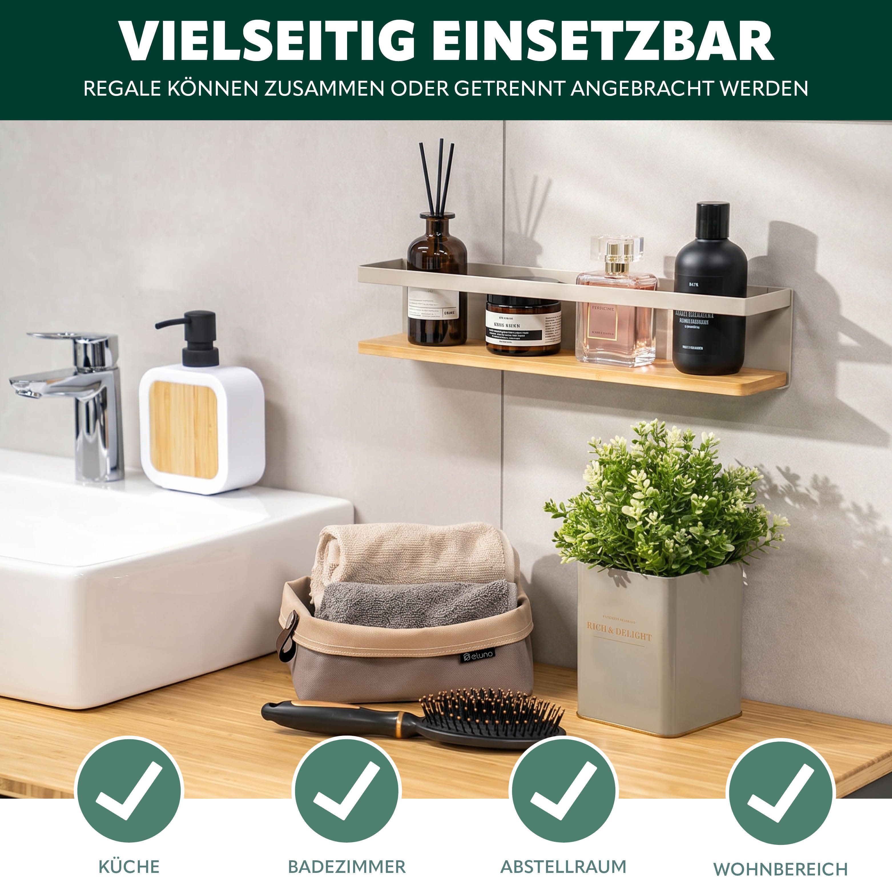 eluno Gewürzregal Gewürzregale 2er Set mit Bambusboden, 2-tlg. – Bild 5 von 5