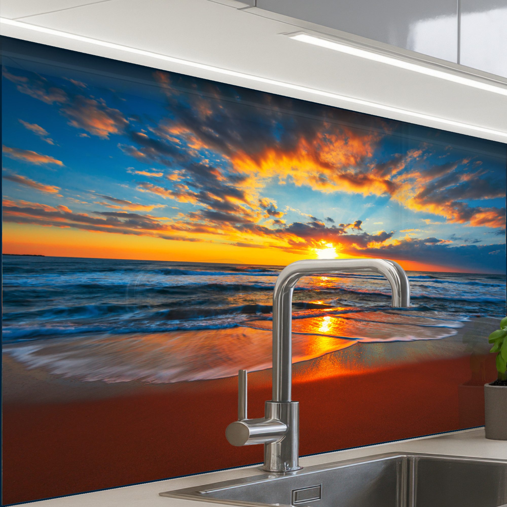 KitchenYeah Küchenrückwand selbstklebend Meer - Sonnenuntergang - Strand - günstig online kaufen