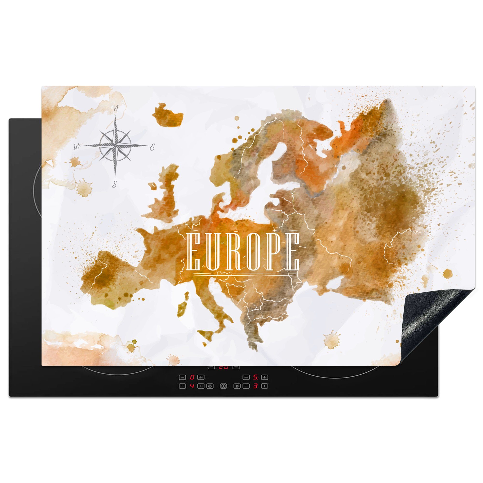 MuchoWow Herdblende-/Abdeckplatte Europa - Induktionskochfeld 81x52 cm, Schutz Weltkarte, (1 Farbe für Vinyl, - küche, Ceranfeldabdeckung tlg), die