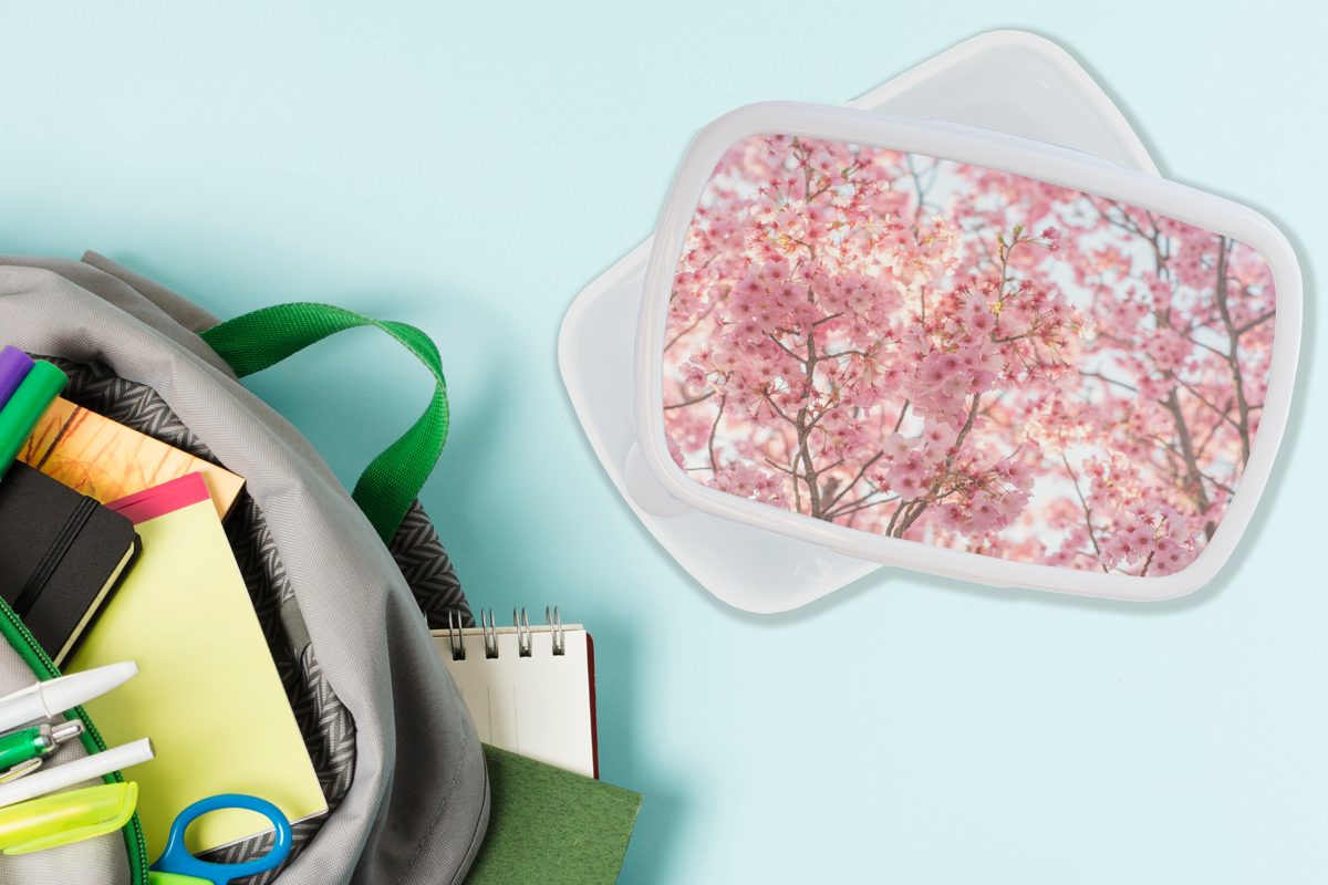 MuchoWow Lunchbox Kirschblüte in Japan, Kinder Kunststoff, Erwachsene, Mädchen und für Jungs (2-tlg), weiß Brotbox und für Brotdose