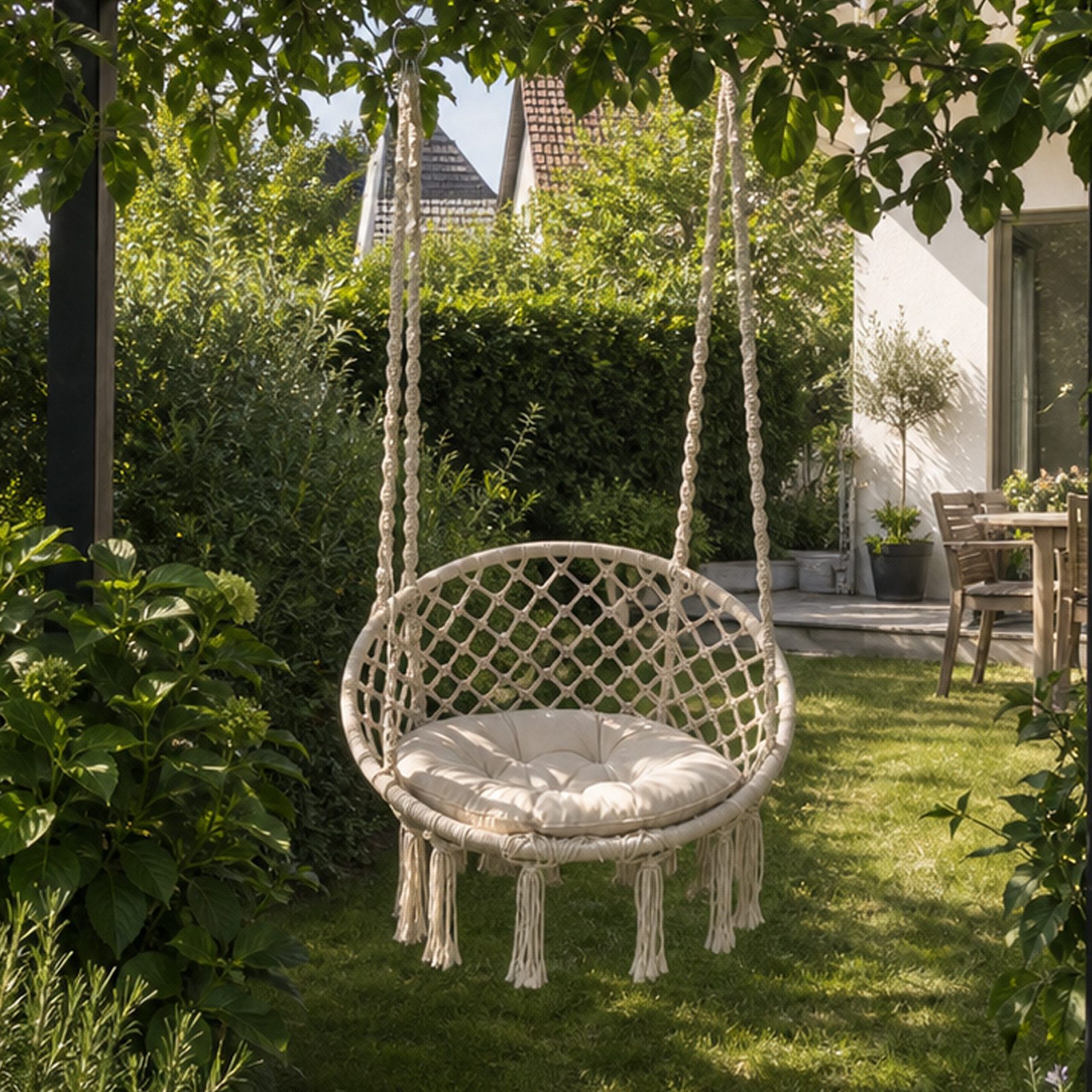Sekey Hängesessel Hängesessel mit Kissen, Hängestuhl aus Baumwolle bis 120 kg belastbar, Hängeschaukel als Hängesitz für Indoor Outdoor, Wohnzimmer und Garten