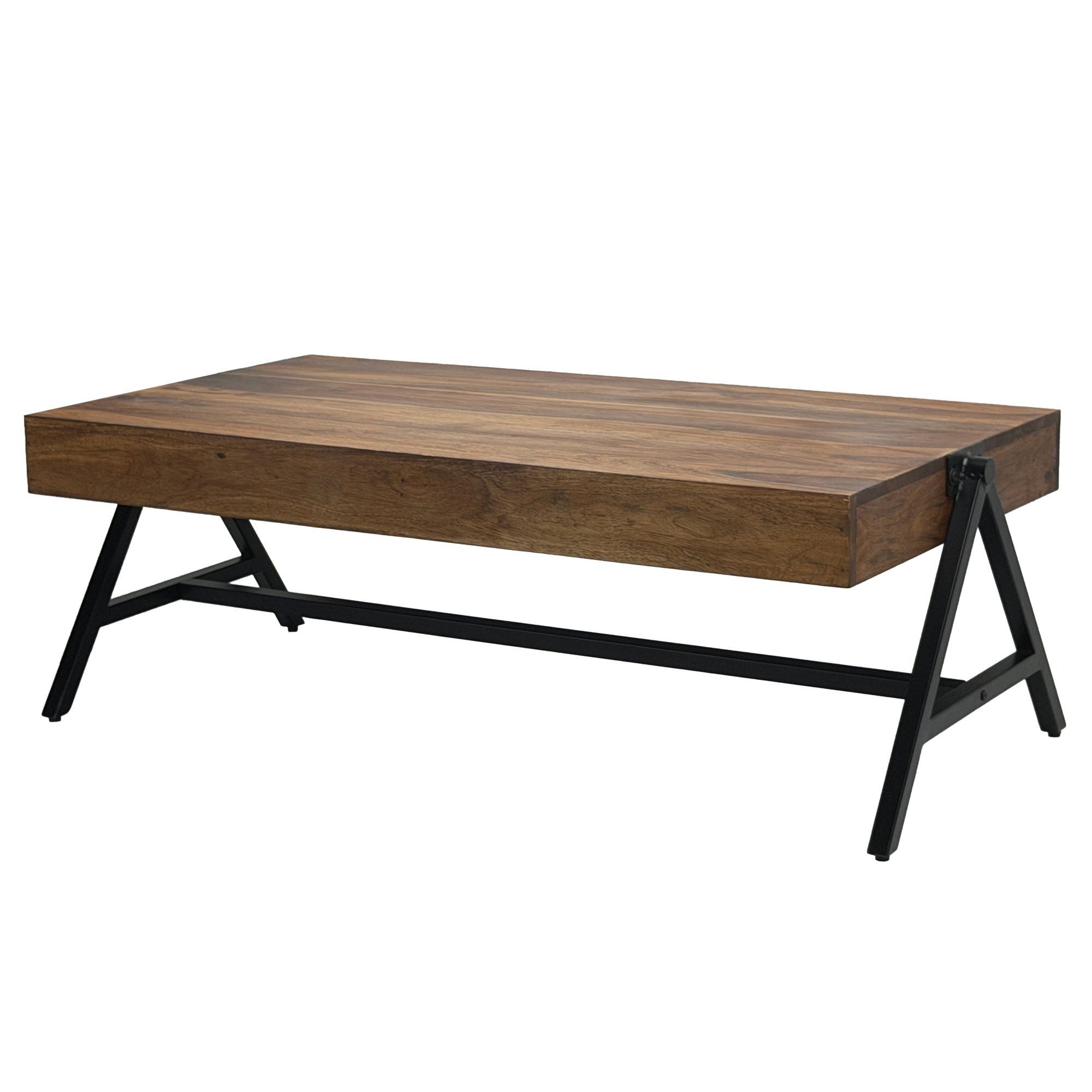 furnicato Couchtisch Massivholz, Walnuss Finish Schwarz 120x60x40 cm (1-St), Wohnzimmertisch mit A-Gestell, Schutzlack und Anti-Rutsch-Noppen