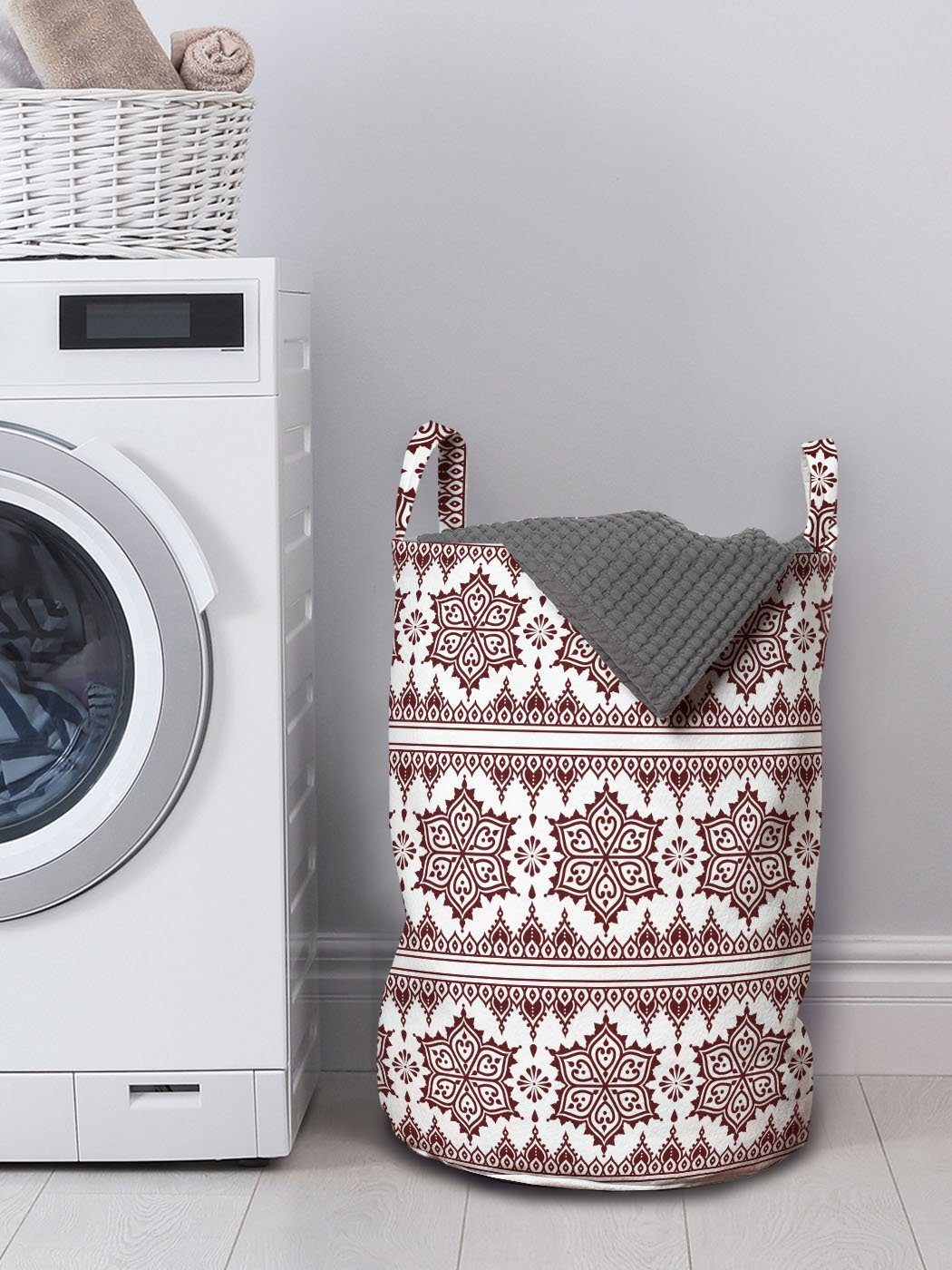 Waschsalons, Kordelzugverschluss Art-Kunst Wäschesäckchen Abakuhaus Mandala Brown mit Griffen für Wäschekorb