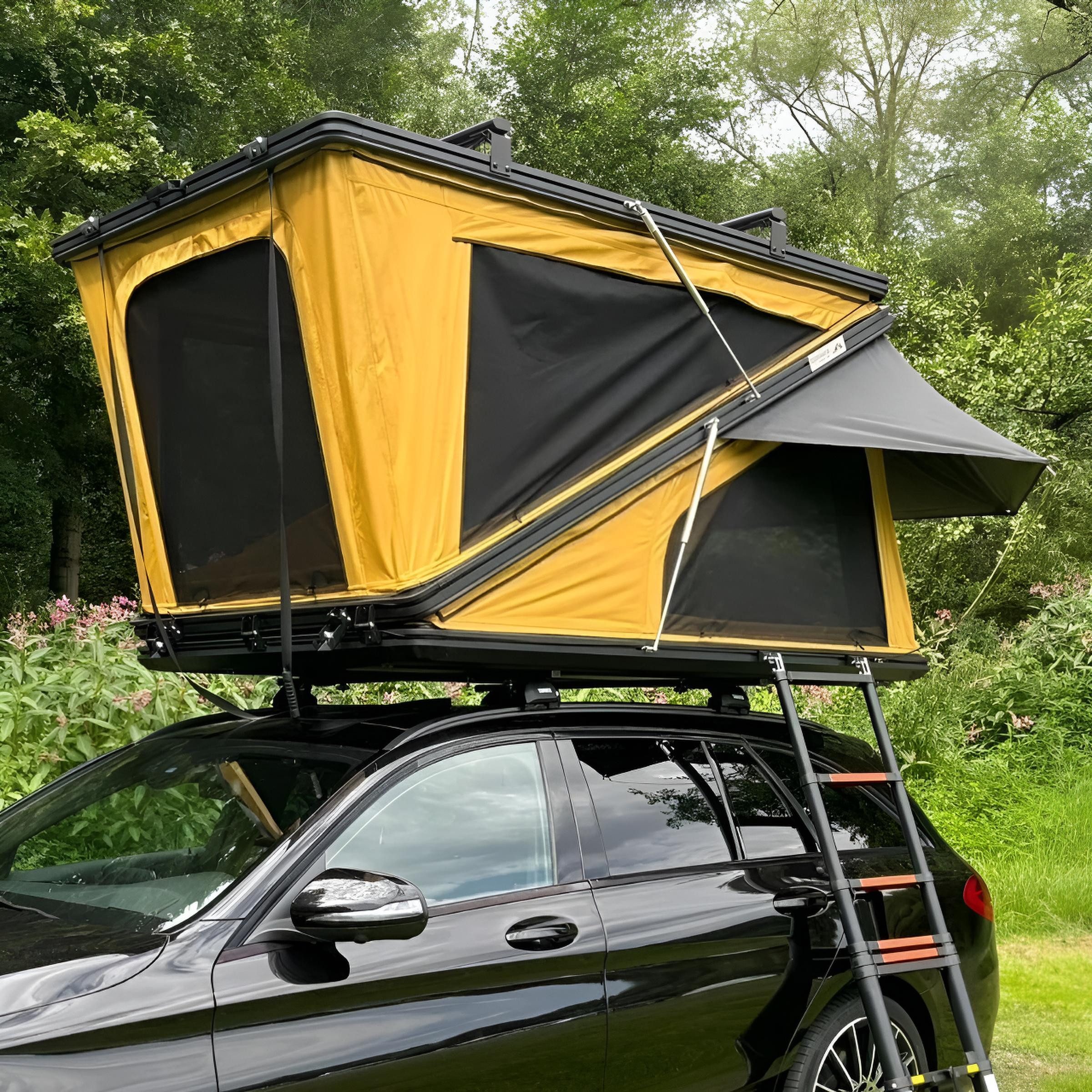 TZIpower Dachzelt Z-Fold Dachzelt Hardcase Aluminium Autodachzelt Grau oder Khaki Zelt, Personen: 2