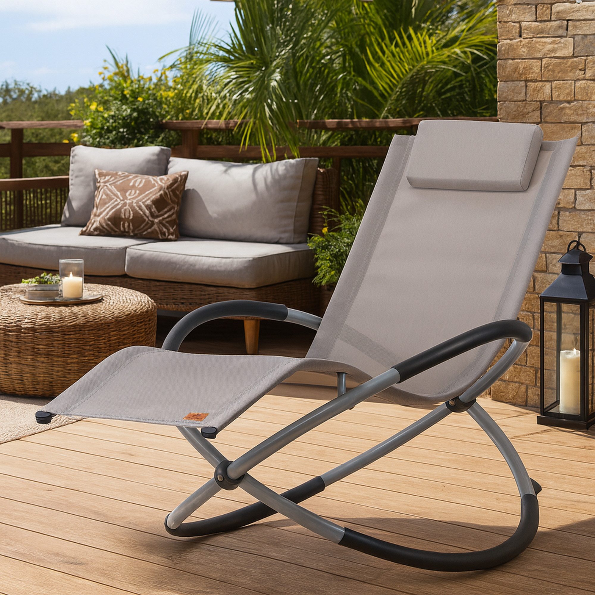 CampFeuer Gartenliege Relaxliege, Grau, Gartenliege klappbar Sonnenliege Gartenstuhl, Hohe Belastbarkeit