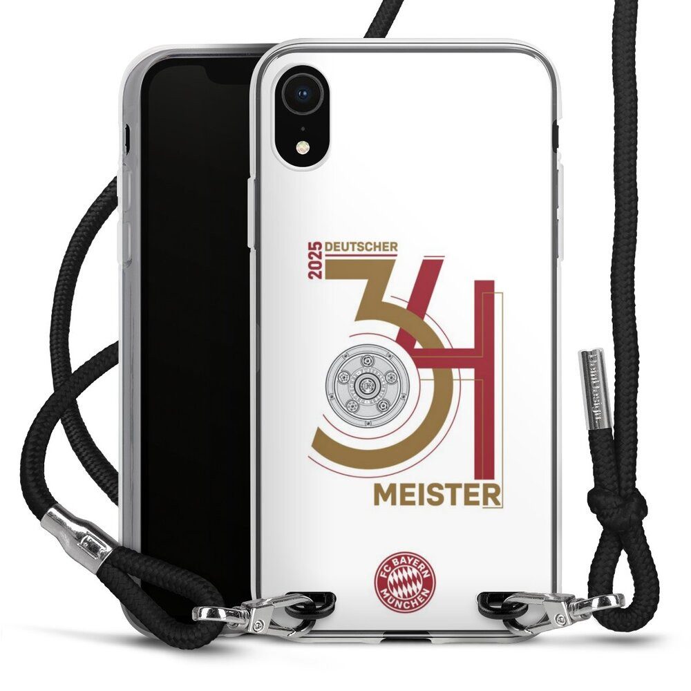 DeinDesign Handyhülle FC Bayern München Meister Offizielles Lizenzprodukt, Apple iPhone Xr Handykette Hülle mit Band Case zum Umhängen