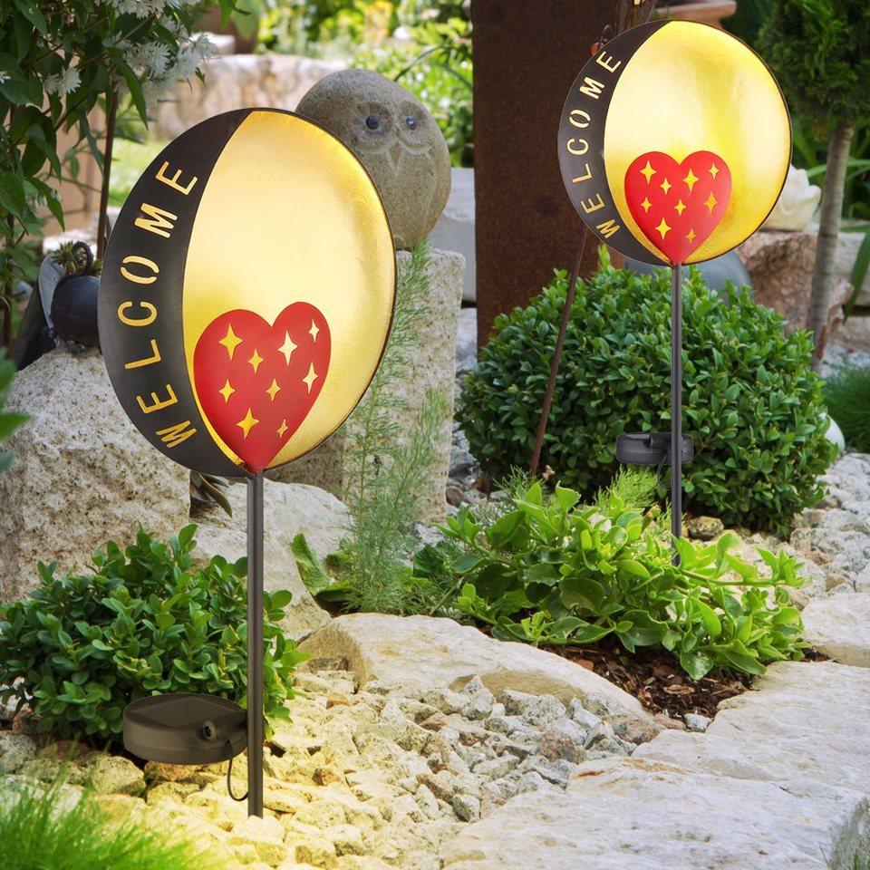 Dekolicht, 2x LED Solar Außen Bereich Steck Lampe