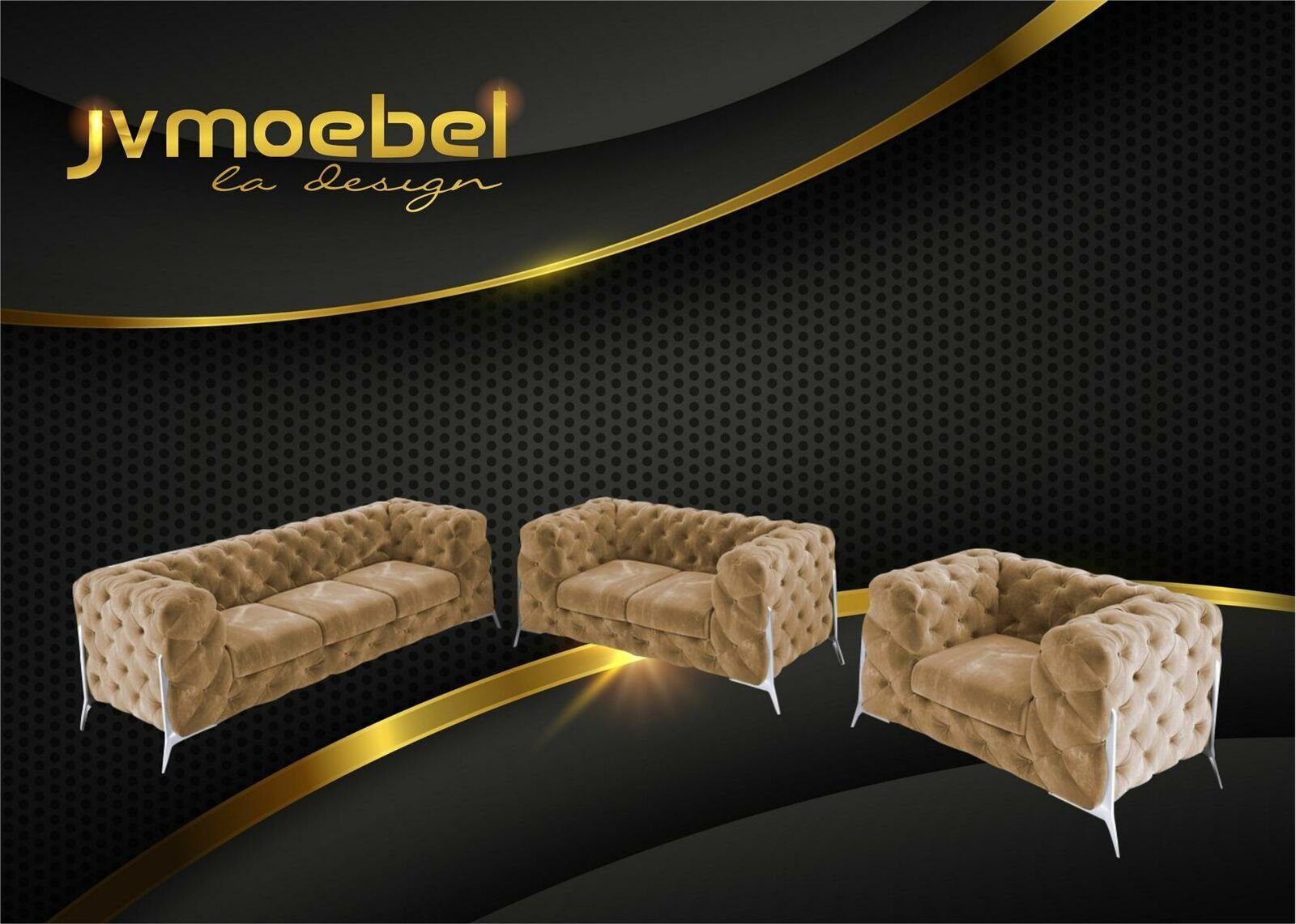 JVmoebel Chesterfield-Sofa Graues Chesterfield 3+2+1 Couch Set modernes Design Luxus Neu, Made in Europe Beige