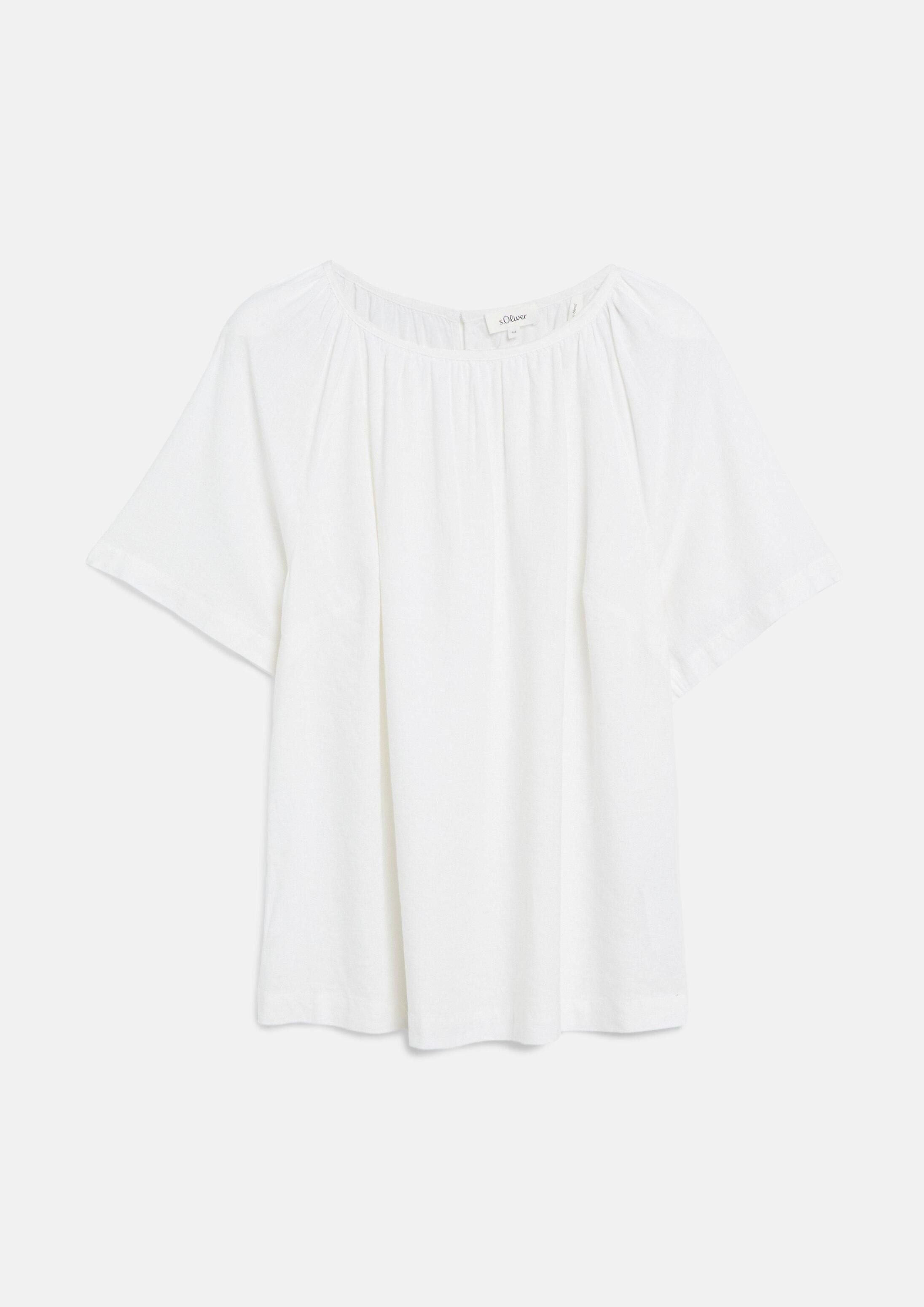 s.Oliver Kurzarmbluse Bluse Leinenmixbluse mit Raffungen