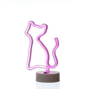 SATISFIRE LED Dekolicht LED Neonlicht KATZE Neonschild Leuchtfigur USB Batterie 25cm pink