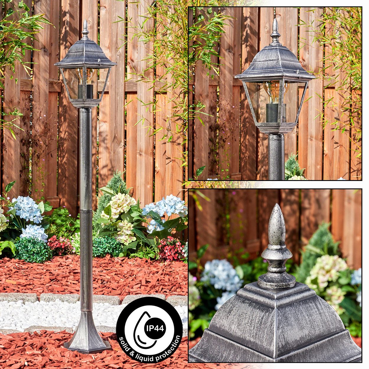 hofstein Pollerleuchte Außenwegeleuchte aus Metall/Glas in Schwarz/Silberfarben/Klar, ohne Leuchtmittel, Wegeleuchte im Vintage/Antik/Landhaus-Design, Höhe 140 cm, E27, IP44