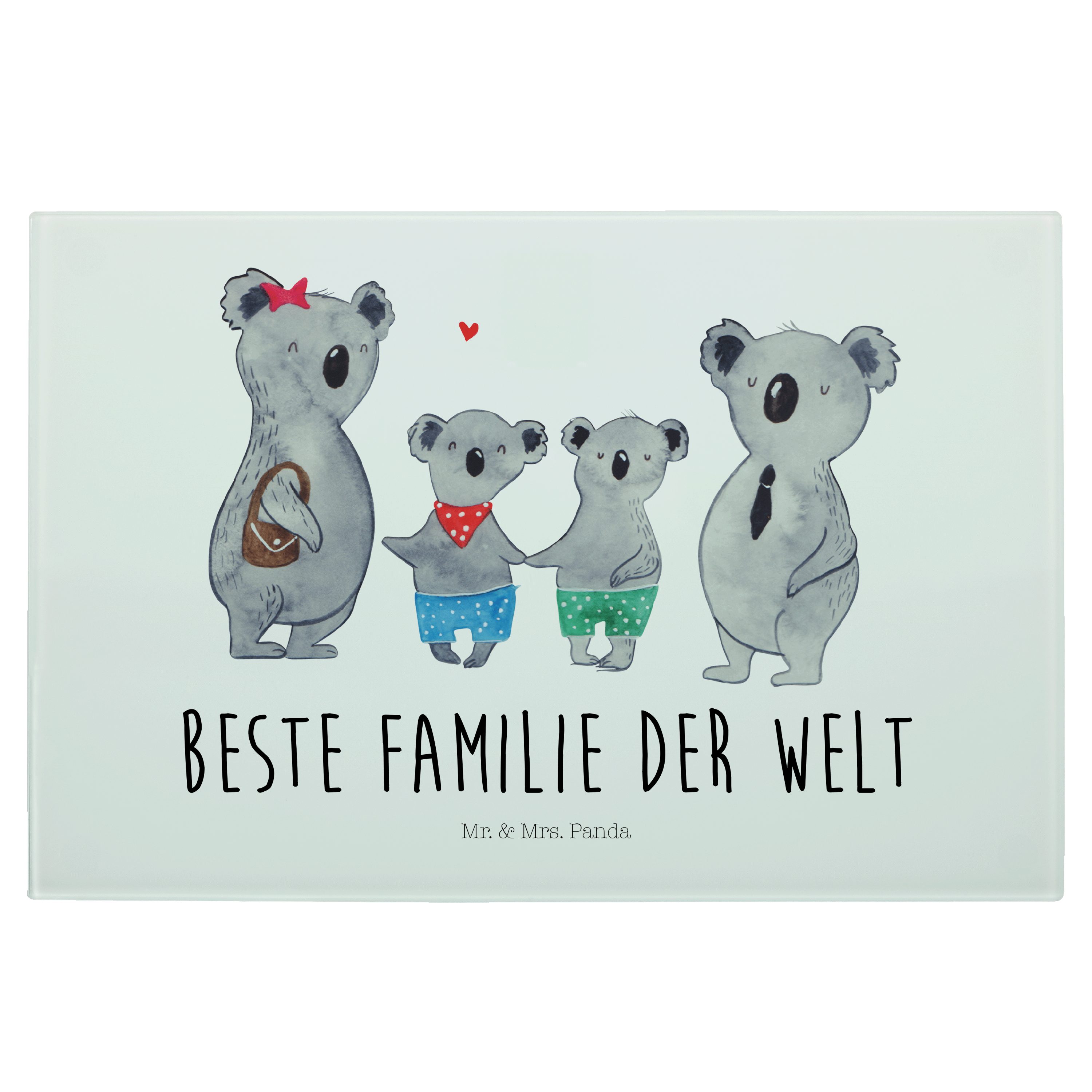 Mr. & Mrs. Panda Servierbrett Koala Familie zwei - Weiß - Geschenk, Familienzeit, beste Familie, Gl, Premium Glas, (1-St)