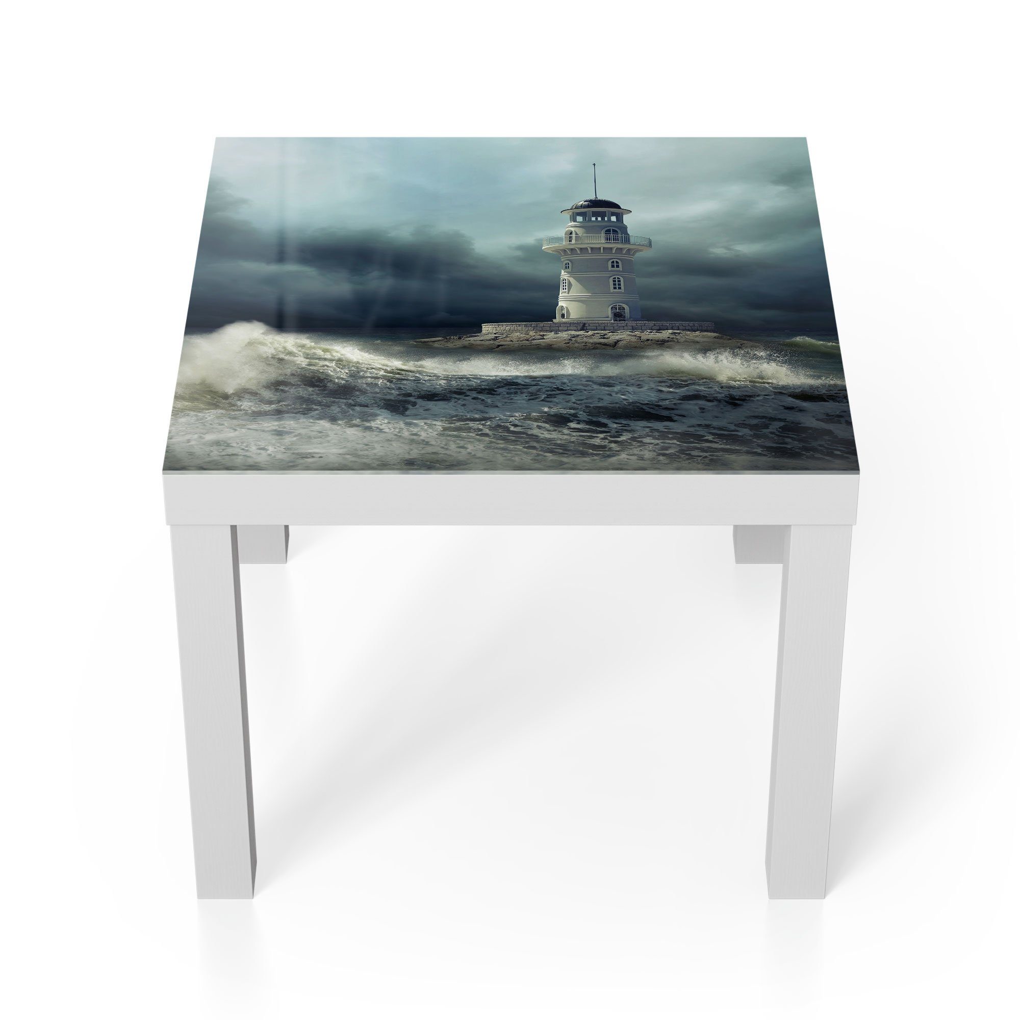 DEQORI Couchtisch 'Leuchtturm im Sturm', Glas Beistelltisch Glastisch modern Weiß | Couchtische