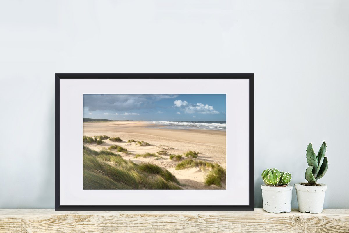 Gerahmtes Rahmen, Sand (1 St), MuchoWow Meer, Kunstdruck, Bilderrahmen Poster Düne - Schwarzem - Poster, mit