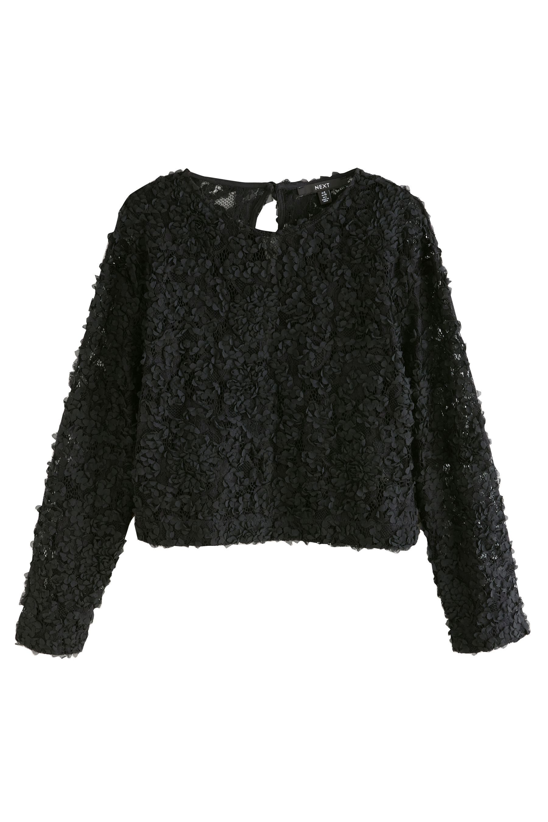 Next Langarmbluse Langarmoberteil mit 3D-Blumenmotiv (1-tlg)