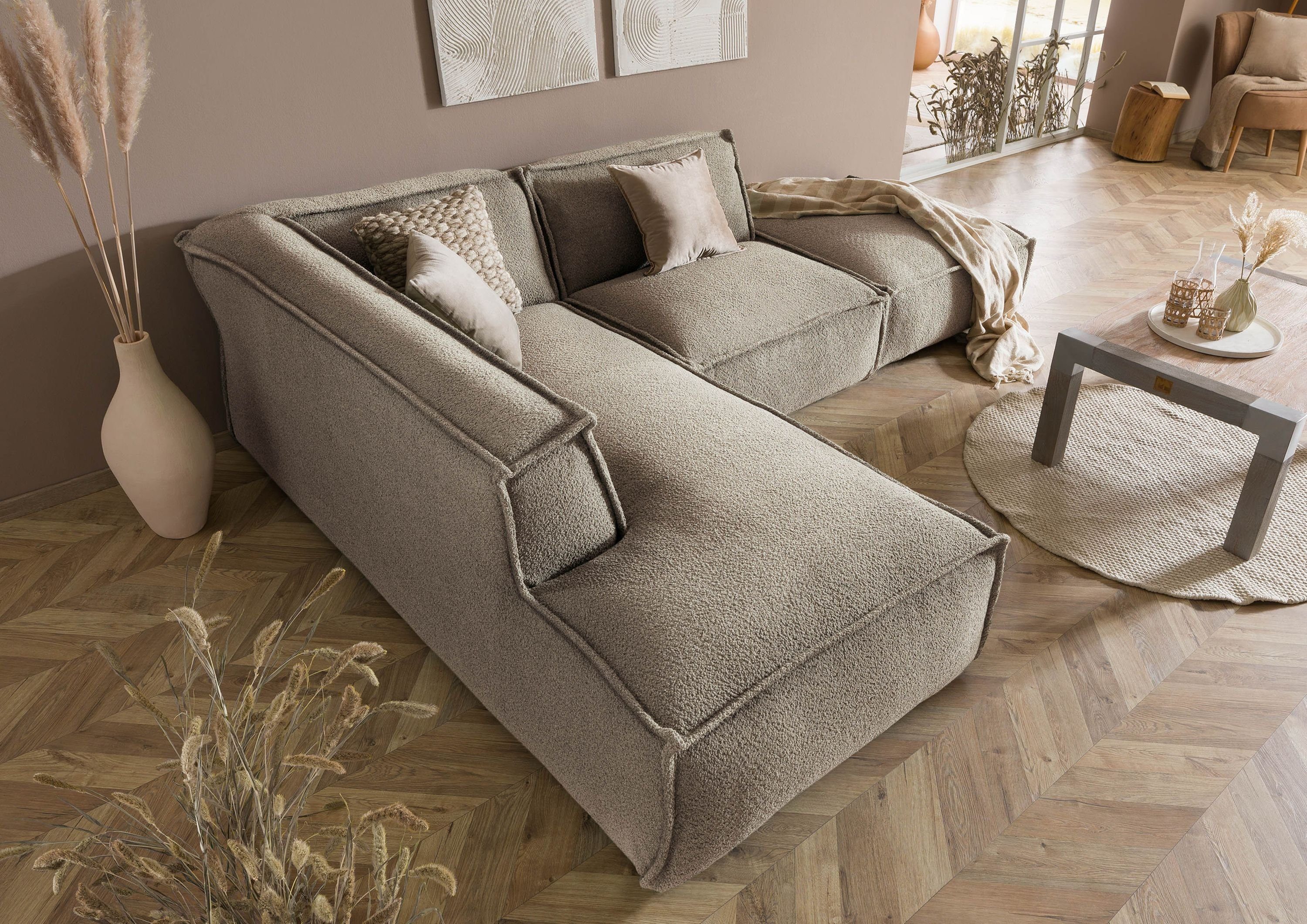 taupe 195x220x79 inkl. PLATANI Hocker Massivmoebel24 Polyester Ecksofa Ecksofa