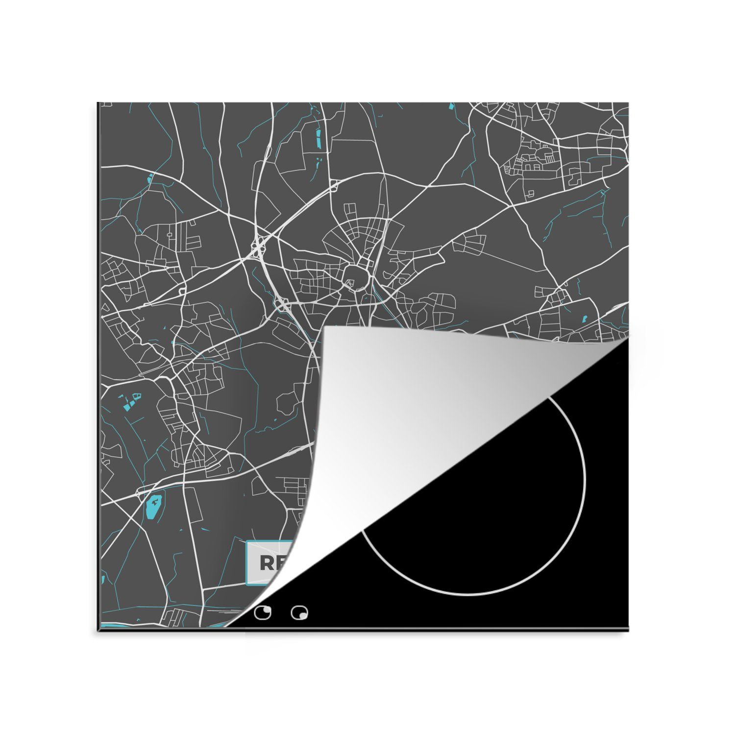 - für Herdblende-/Abdeckplatte cm, - Arbeitsplatte - Vinyl, Karte Blau Stadtplan tlg), küche Ceranfeldabdeckung, MuchoWow Deutschland 78x78 (1 - Recklinghausen,