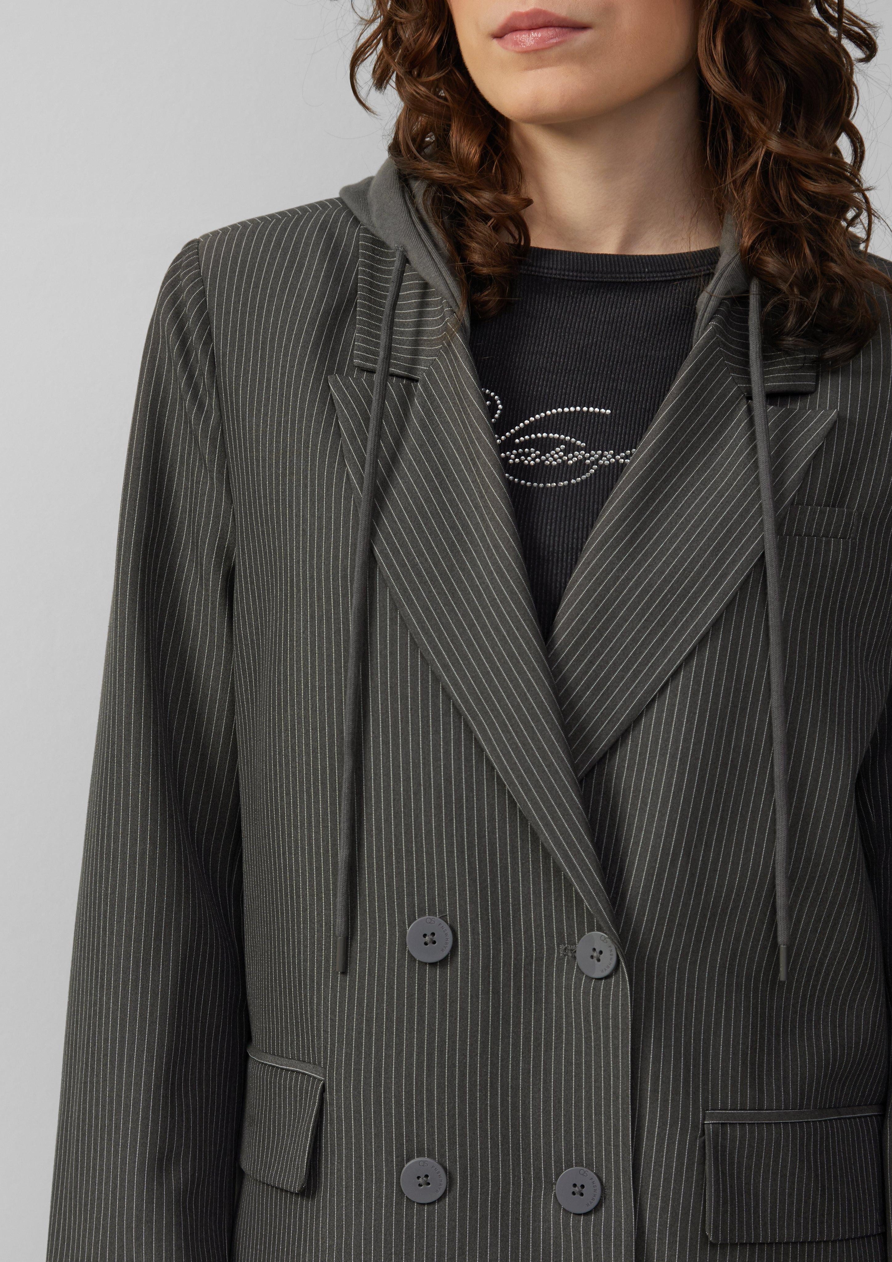 QS Jackenblazer Nadelstreifenblazer mit abnehmbarer Kapuze günstig online kaufen