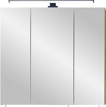 Saphir Spiegelschrank Quickset 374 Badschrank, 3 Spiegeltüren, 6 Einlegeböden, 75 cm breit inkl. LED-Beleuchtung, Türdämpfer, Schalter-/Steckdosenkombination