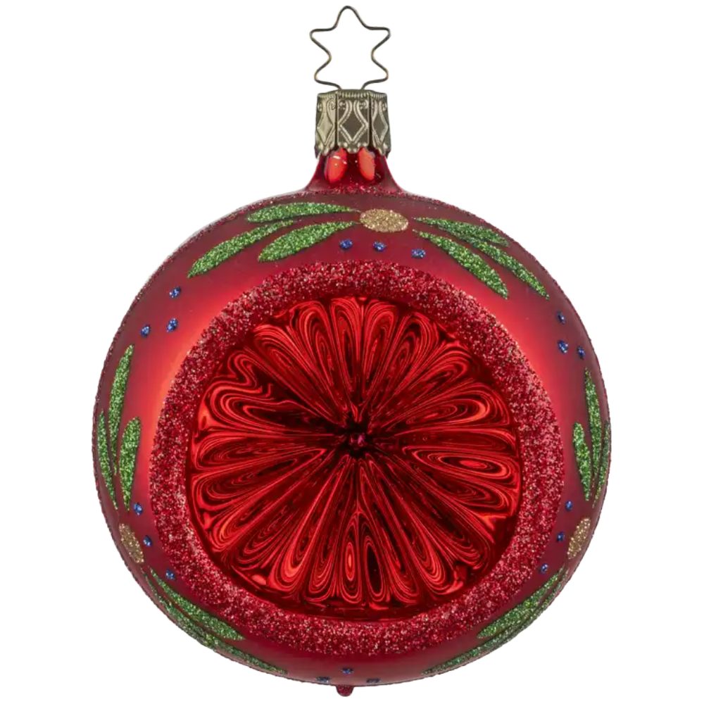 INGE-GLAS® Weihnachtsbaumkugel Reflexkugel Blütenglanz, Ø 8cm, Rot glänzend - Inge-Glas (1 St), mundgeblasen, handbemalt