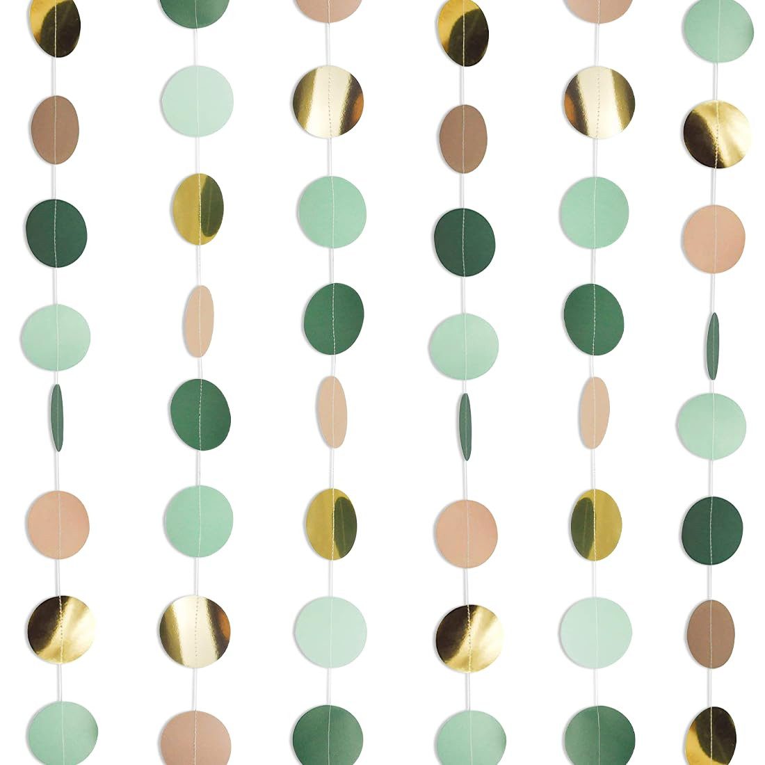 FOUORTUNATE-BEE Papierdekoration 3er Set Papier Girlande Grün Kreise Party Deko Hängedekoration Glitzer, Für Geburtstag Hochzeit Weihnachten Garten Fenster Raumdekoration