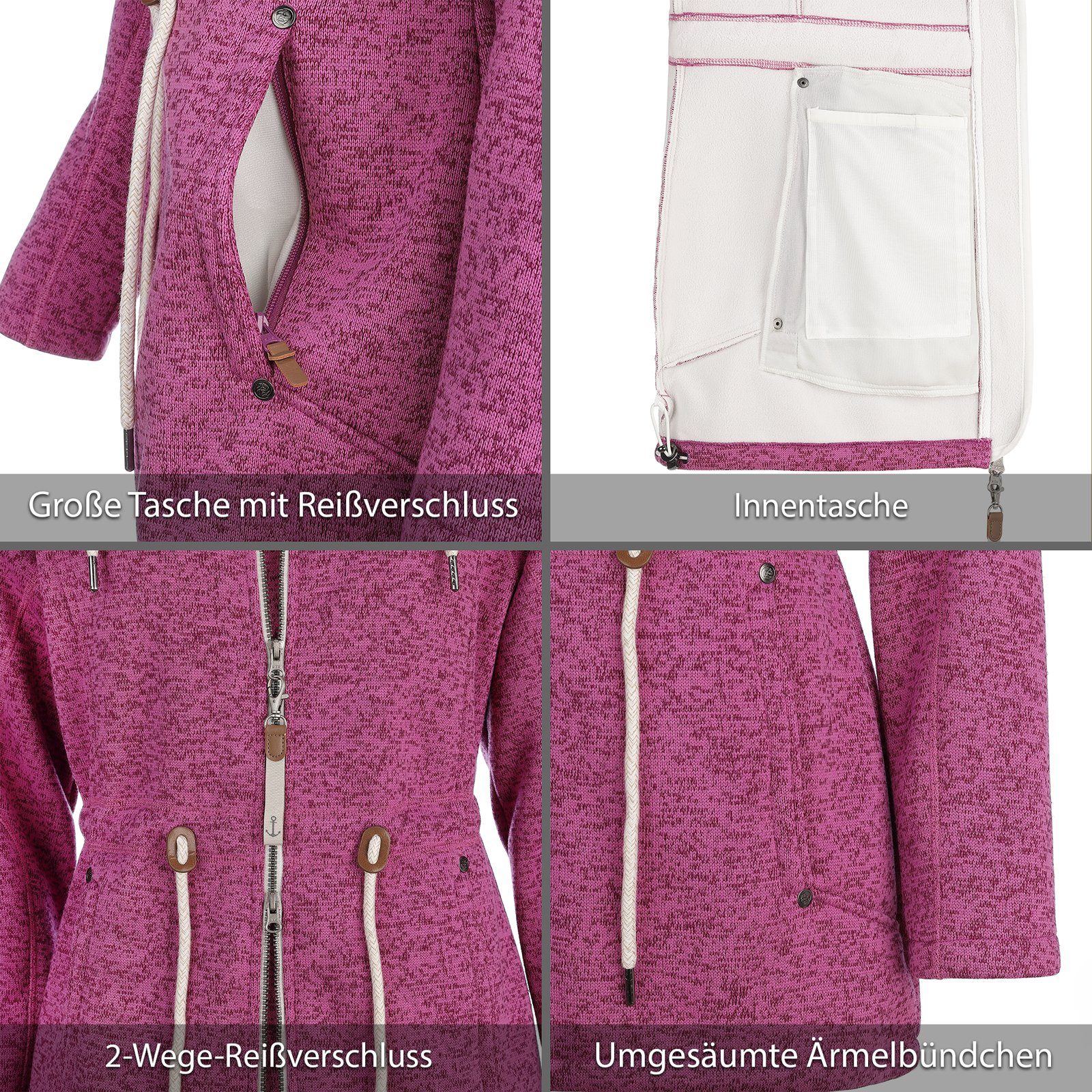 - Wollmantel melange Fleece-Mantel Damen Fashion beere Kapuze Fleecejacke mit Peter-Ording Dry St. Wärmende dunkle