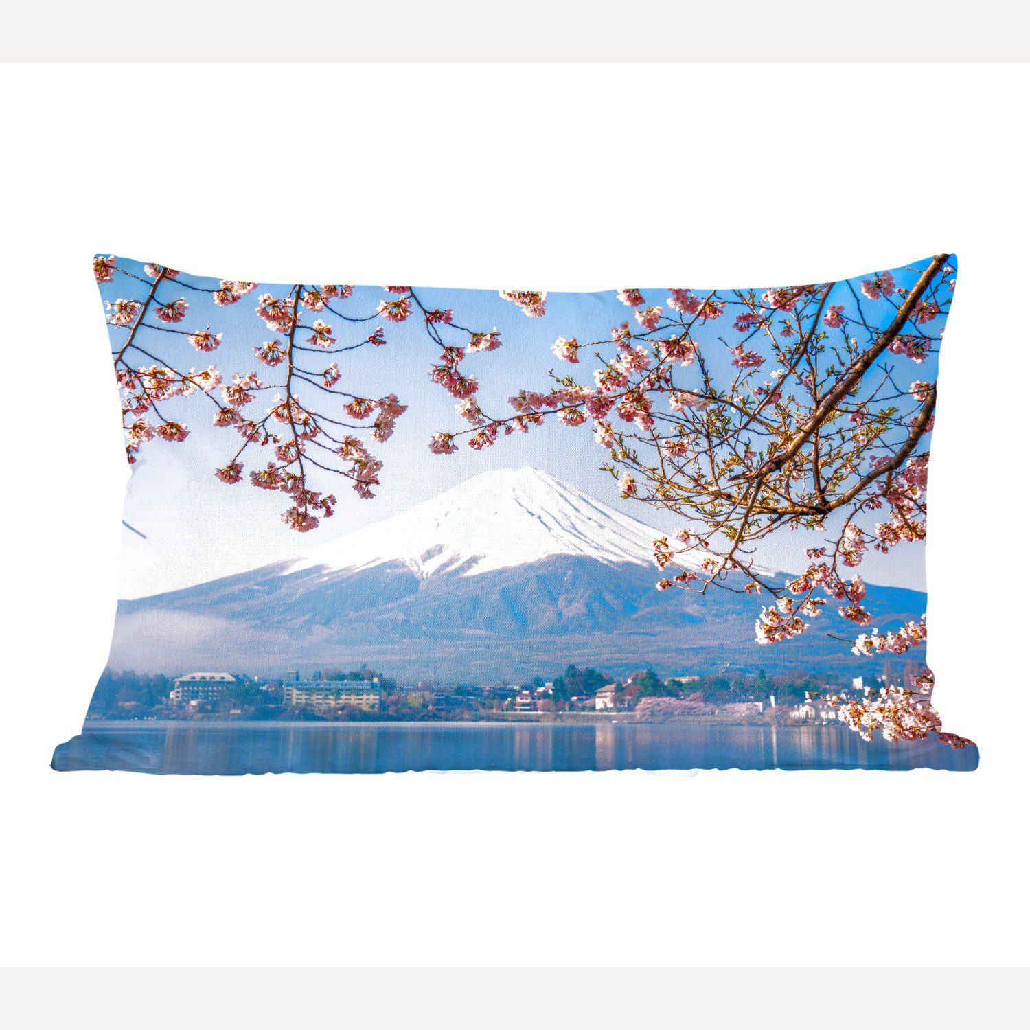 MuchoWow Dekokissen Blick auf den Berg Fuji im asiatischen Japan, Wohzimmer Dekoration, Zierkissen, Dekokissen mit Füllung, Schlafzimmer