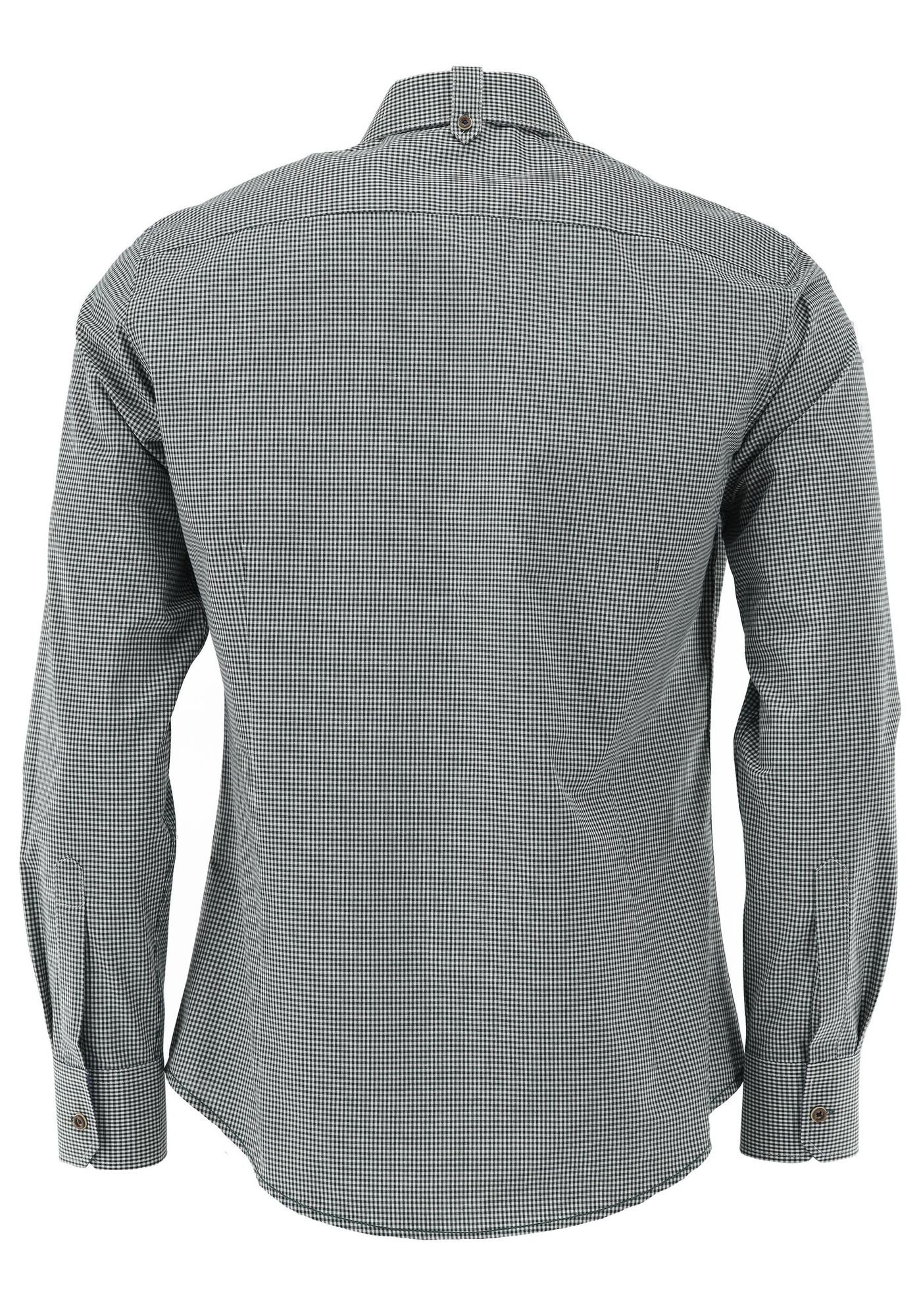 auf Frusla Langarmhemd Hirsch-Stickerei Trachtenhemd dunkelgrün Kragenriegel dem OS-Trachten mit