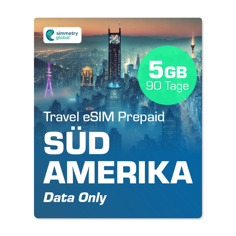 Simmetry Travel eSIM Südamerika - 5 GB Prepaidkarte, (Reise-eSim)