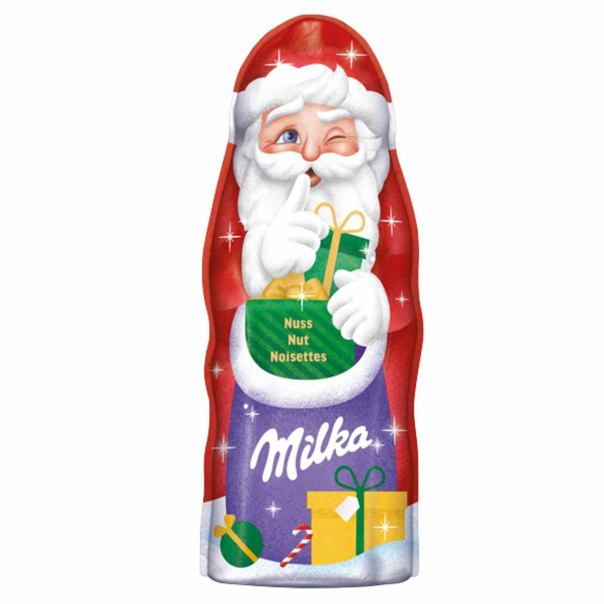MILKA Schokolade, Milka Weihnachtsmann nussig Alpenmilch Schokolade mit Nuss 45g