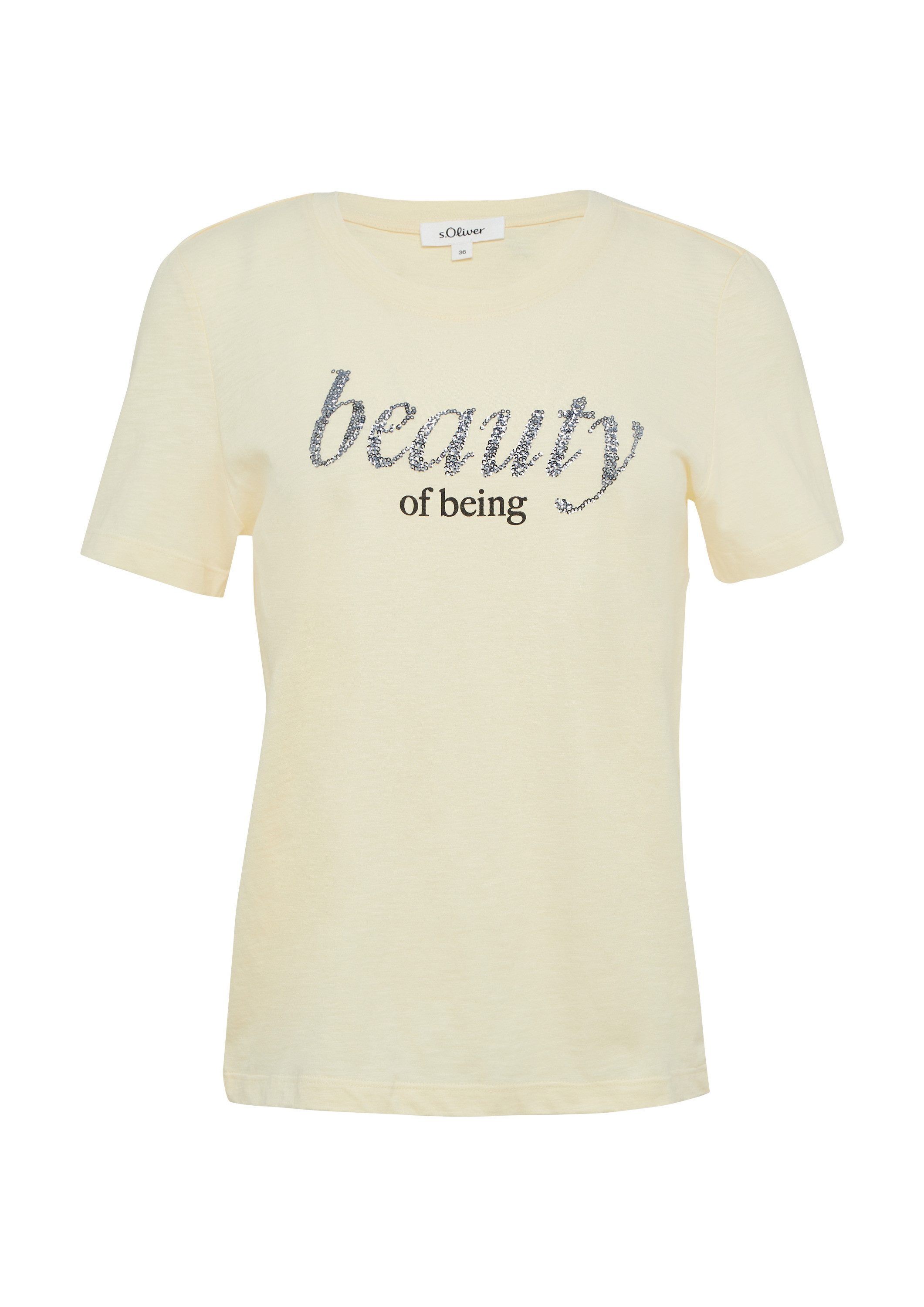 s.Oliver Kurzarmshirt T-Shirt Jersey-T-Shirt mit Schriftprint und Paillette günstig online kaufen